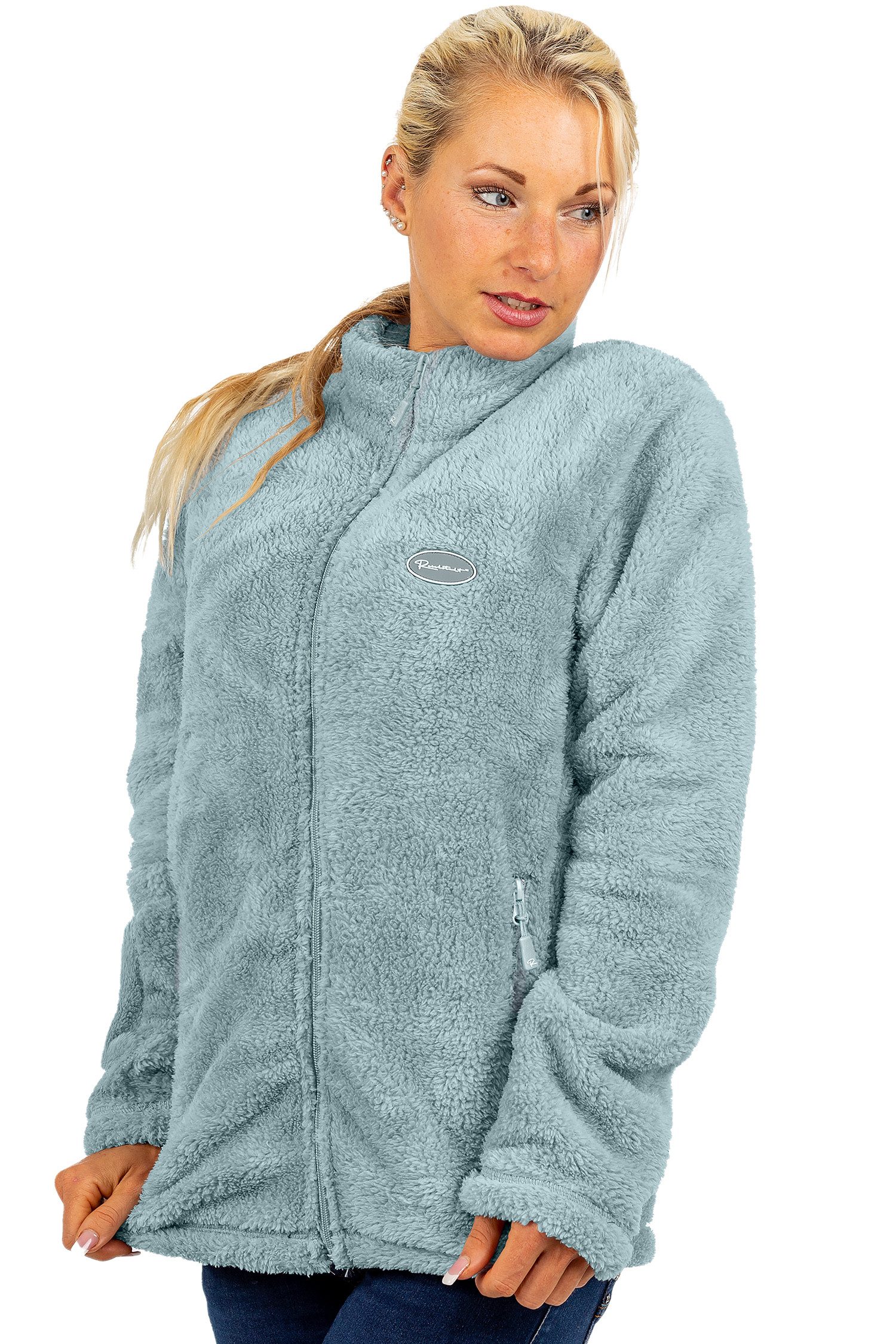 Reichstadt Fleecejacke Damen Regular Fit Flauschige Jacke Kuschelig 22RSW002 Extravagante Reißverschluss-Anhänger