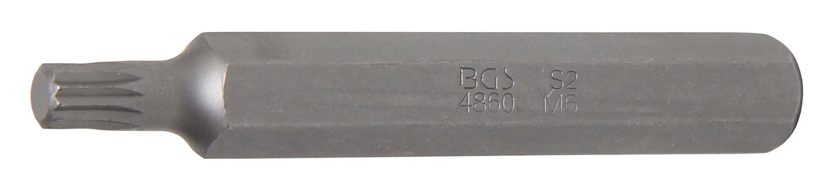 BGS technic Bit-Schraubendreher Bit, Länge 75 mm, Antrieb Außensechskant 10 mm (3/8), Innenvielzahn (für XZN) M6