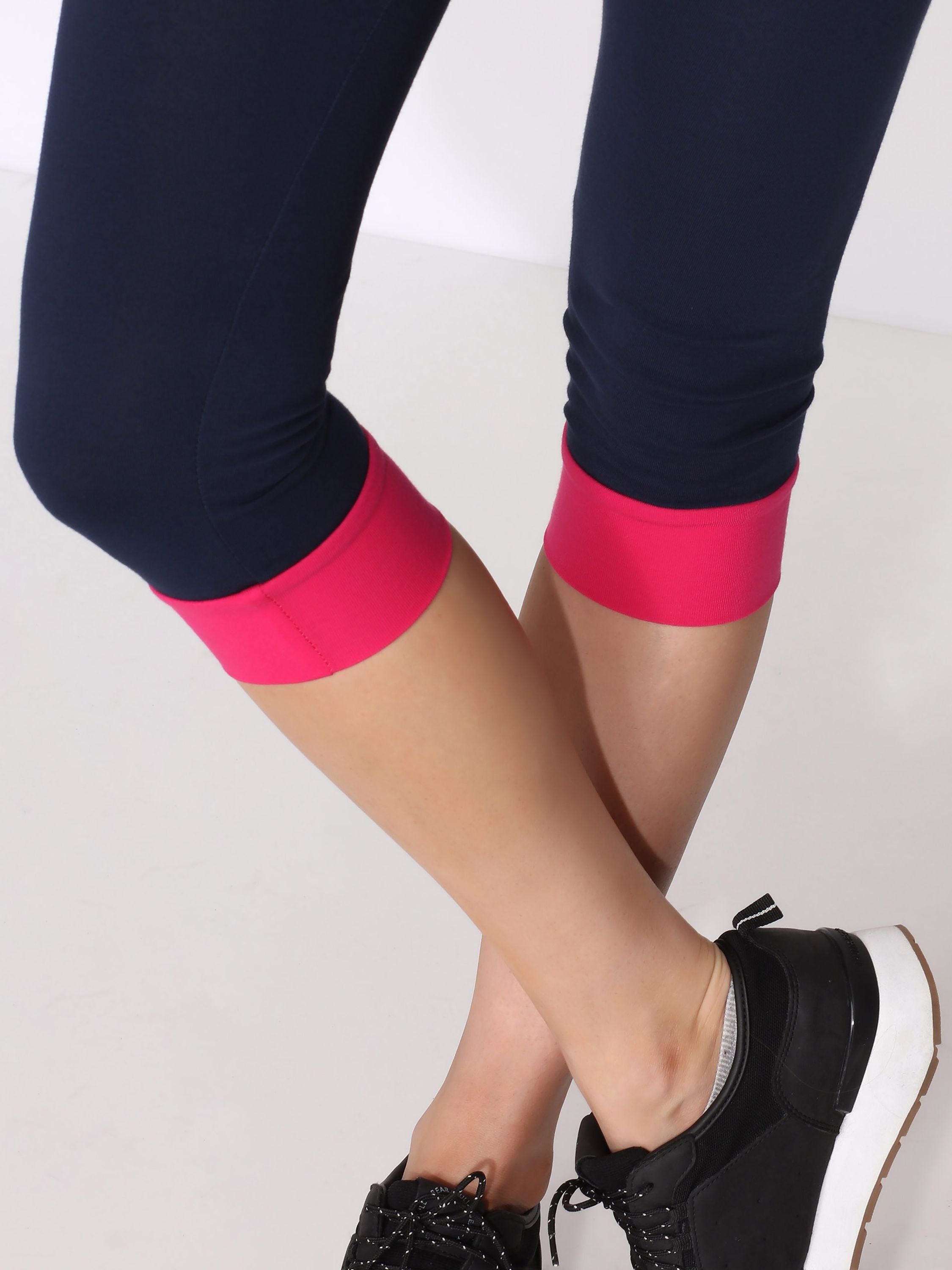mit Damen Bund elastischer Merry MS10-379 angenähtem Leggings aus Bündchen Baumwolle Marineblau/Amaranth Leggings Style (1-tlg)