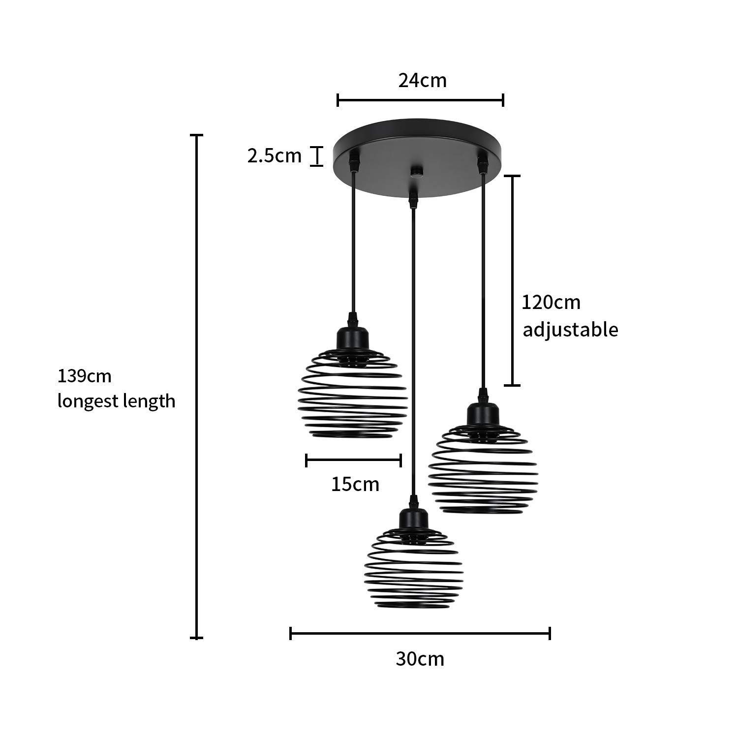 LED Retro, ZMH Esstischlampe aus E27 wechselbar, Pendellampe Schwarz Vintage Pendelleuchte 3-flammig Metall