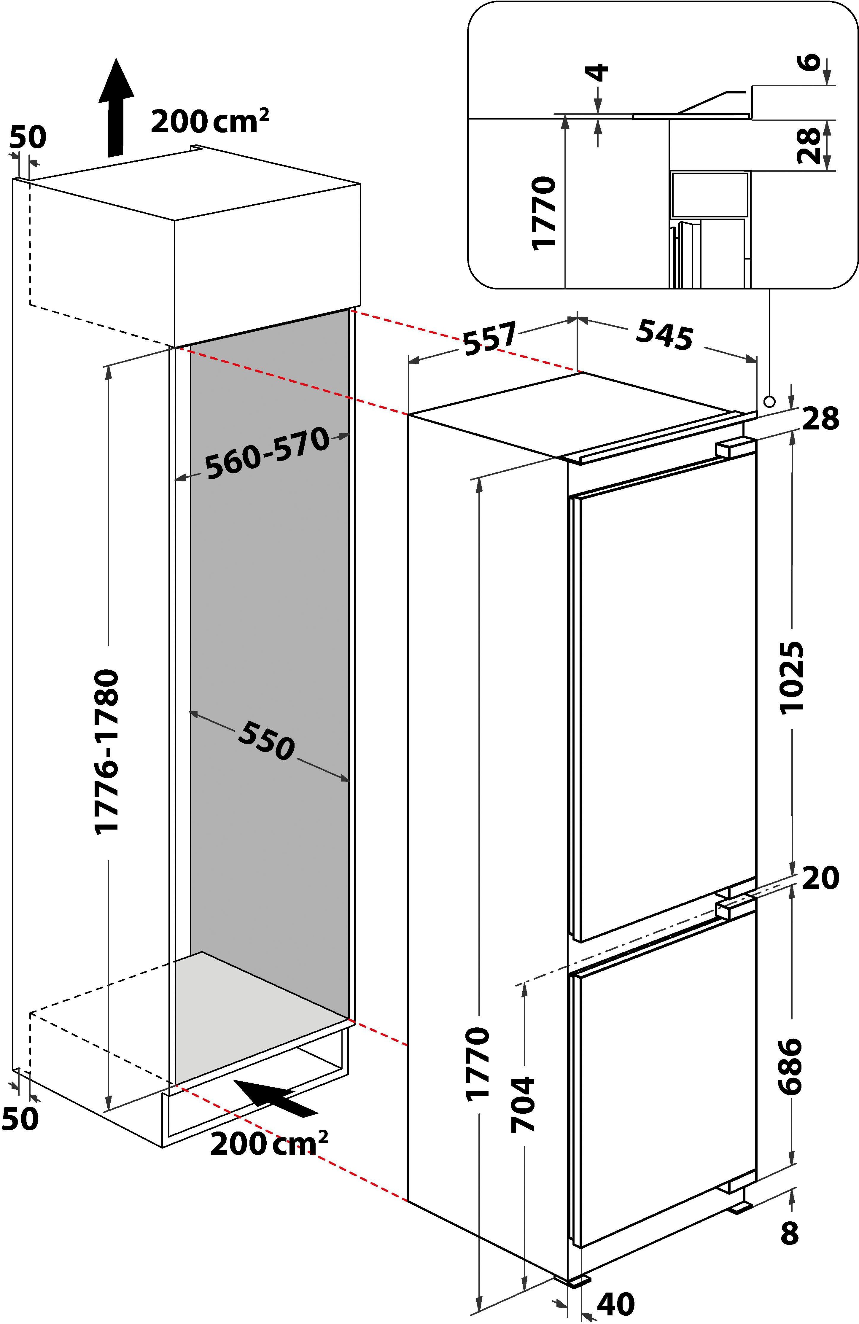 BAUKNECHT P, 55,7 hoch, 177 cm cm Einbaukühlgefrierkombination Plus breit, 180F2 KGIL Hygiene