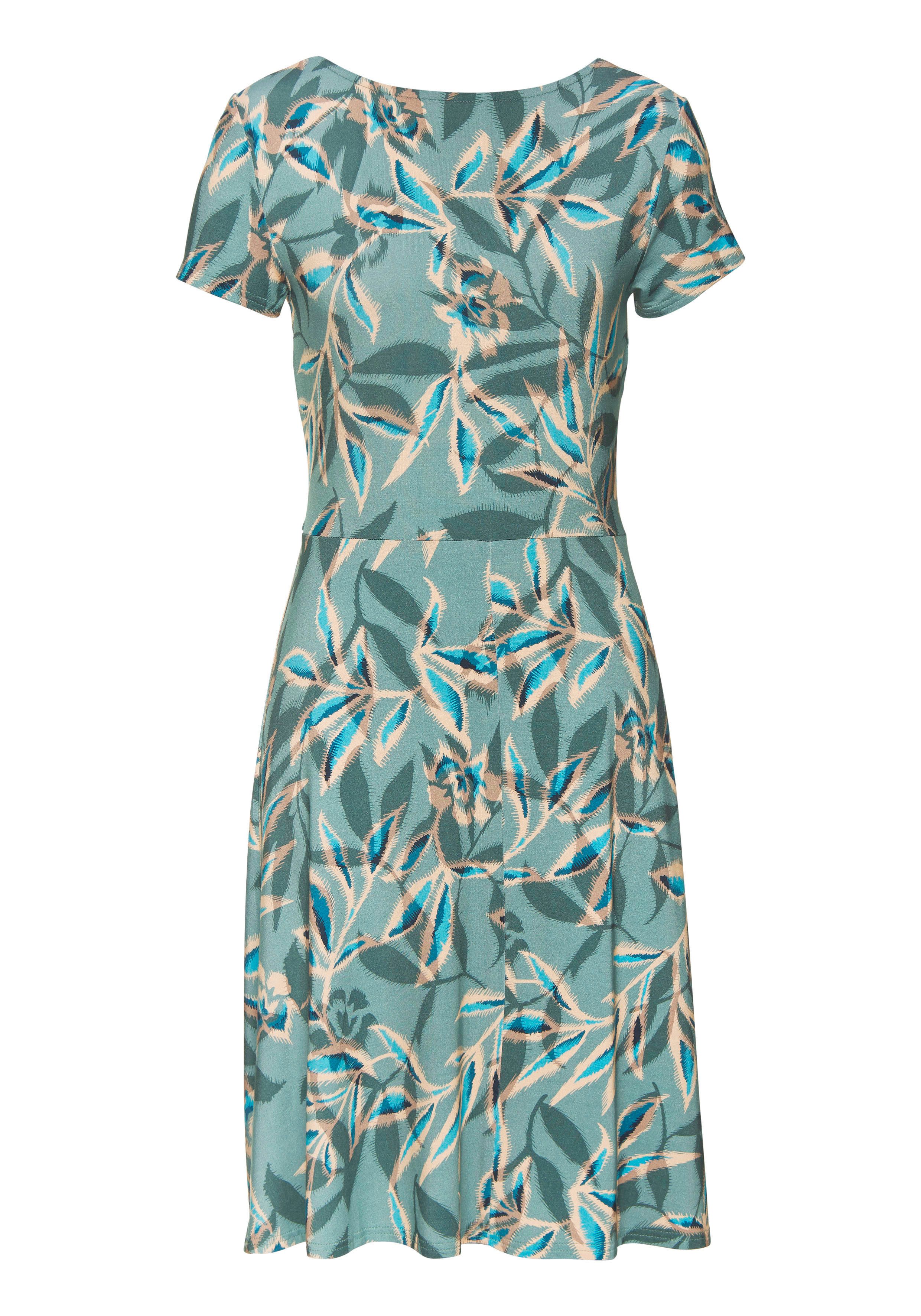 Vivance Sommerkleid mit Alloverdruck und Zierbändern am Ausschnitt, kurzes Strandkleid