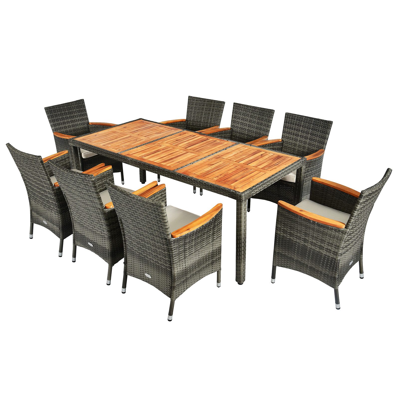 KOMFOTTEU Sitzgruppe Polyrattan Gartenmöbel Set, (9-tlg), mit breiter Armlehne & Sitzkissen