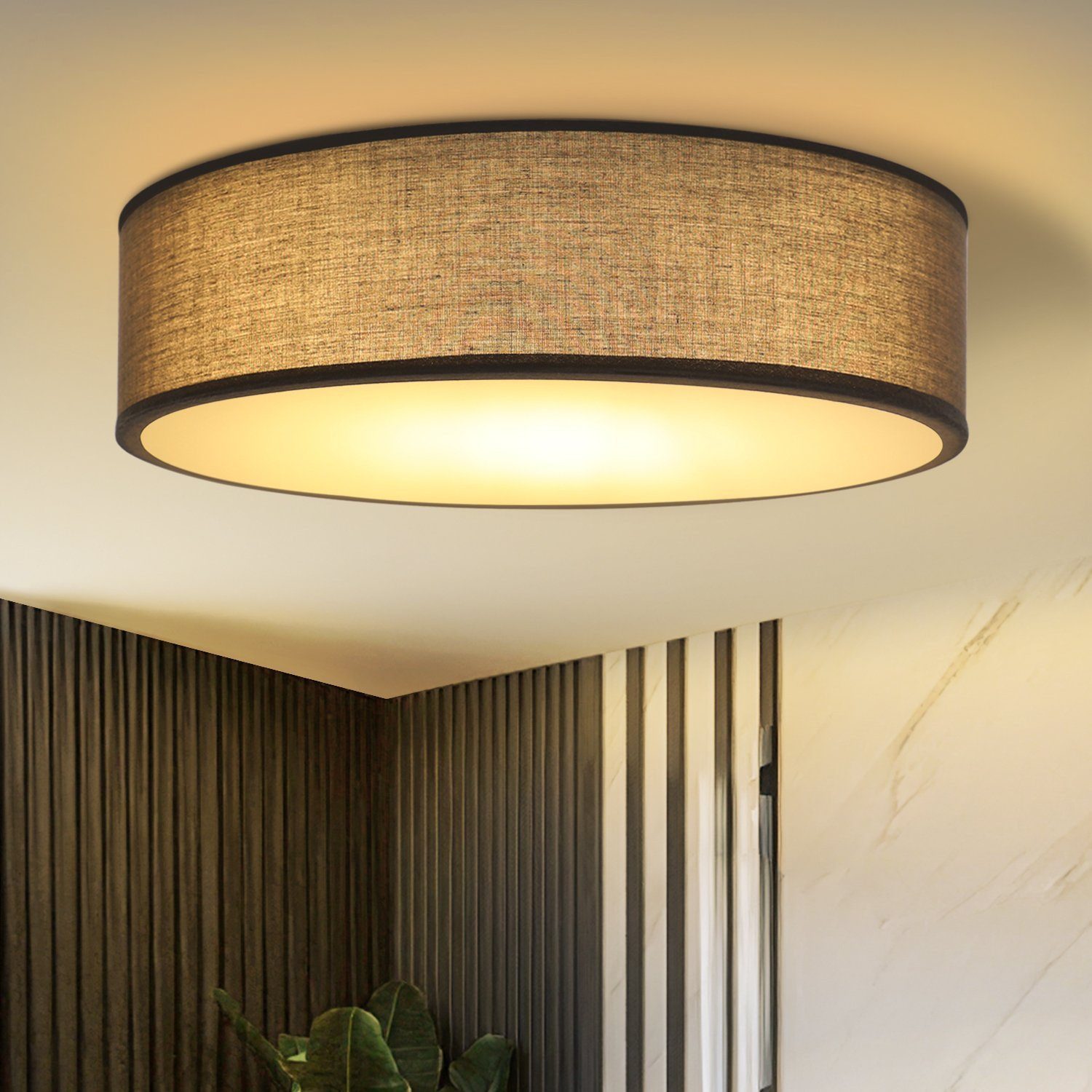 Nettlife Deckenleuchte Rund Dunkelgrau Stoffschirm E27 30CM Modern Deckenla günstig online kaufen