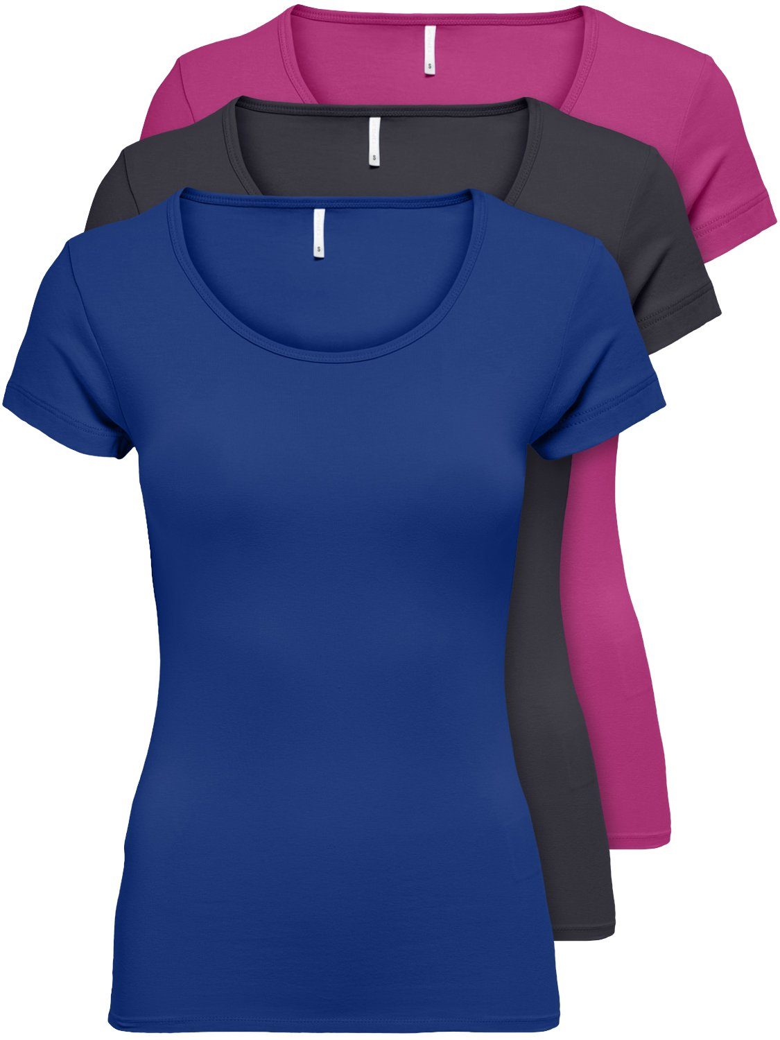 Only T-Shirt »ONLLIVE LOVE NEW« (3-tlg., 3er Pack) Figur betont, elastische  Baumwollqualität online kaufen | OTTO