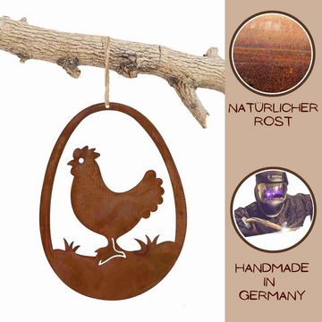 Rostikal Hängedekoration Huhn im Osterei Metall Deko Figur Osterdeko (1 St), echter Rost