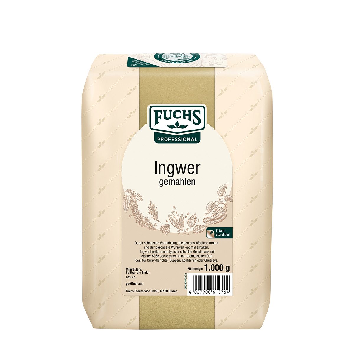 Fuchs Foodservice Gewürz, Fuchs Professional Ingwer gemahlen leicht fruchtig süsse Note 1000g