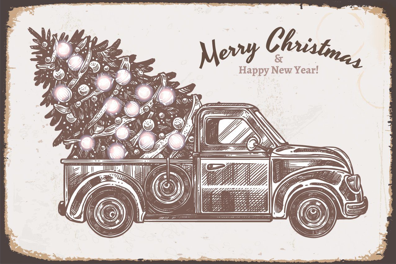 queence Bild X-Mas Collection Stahlschild, Blechschild Weihnachten Weihnachtsmann, Auto (1 St), Stahlschilder