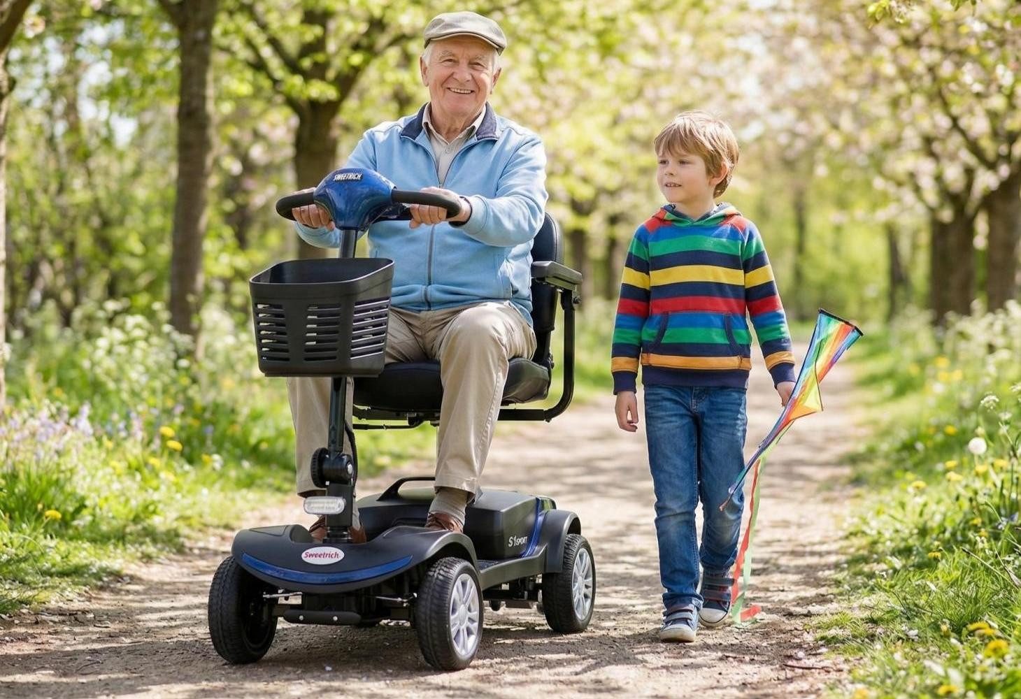 LVHOM Elektromobil faltbar,Hinter-Stoßdämpfer,14.5cm hohes Fahrgestell,15-25 km,12Ah, 300 W, 6 km/h, (136 kg Tr.Kr. 4-Rad-Scooter mit 360° drehbarer verdickter Luxussitz, Korb, LCD-Display + verstellbare Armlehnen + E-Bremse, sensibles Anhalten), Gesamtgewicht: 46kg