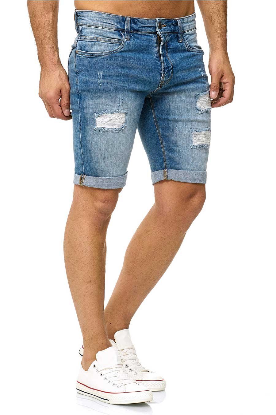 Indicode Blue & Wash mit Destroyed Shorts Used-Look KADEN HOLES Effekt