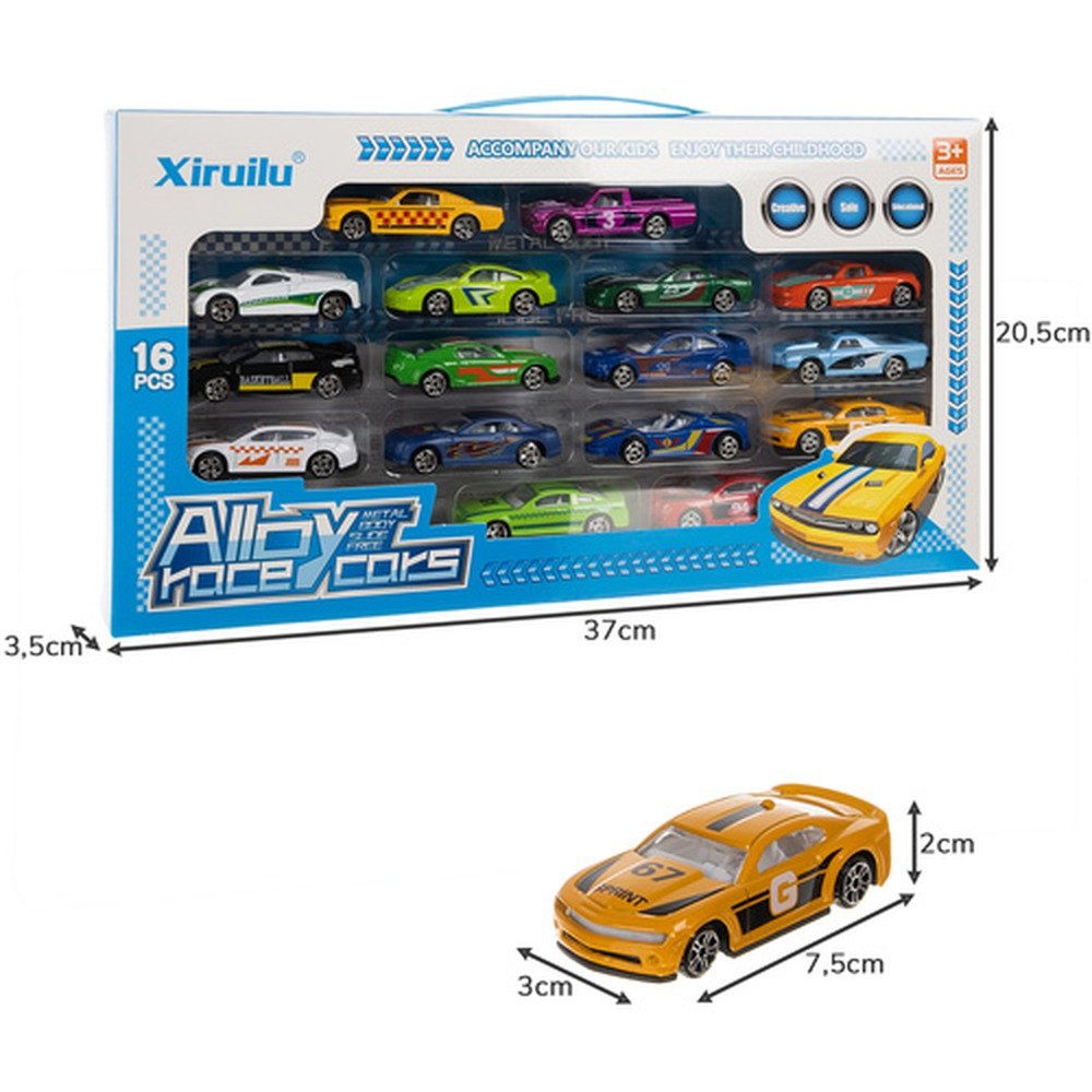 ISO TRADE Spielzeug-Auto Metall-Spielzeugautos Rennautos, (Spar-Set, 16-tlg., 1:64), Großes Set bunter Fahrzeuge für abwechslungsreichen Spielspaß