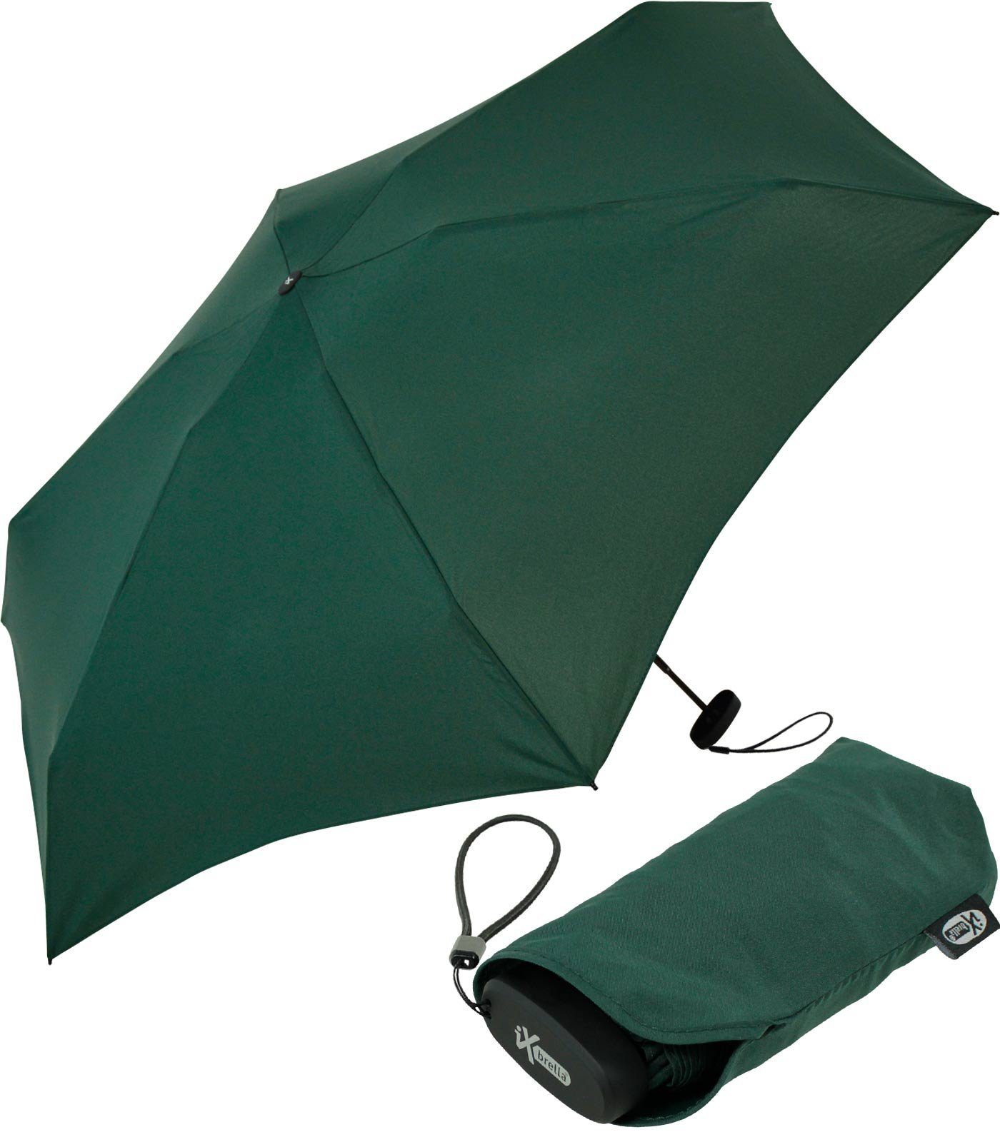 iX-brella Taschenregenschirm Ultra Mini 15 cm winziger Schirm im Handy Format, ultra-klein dunkelgrün