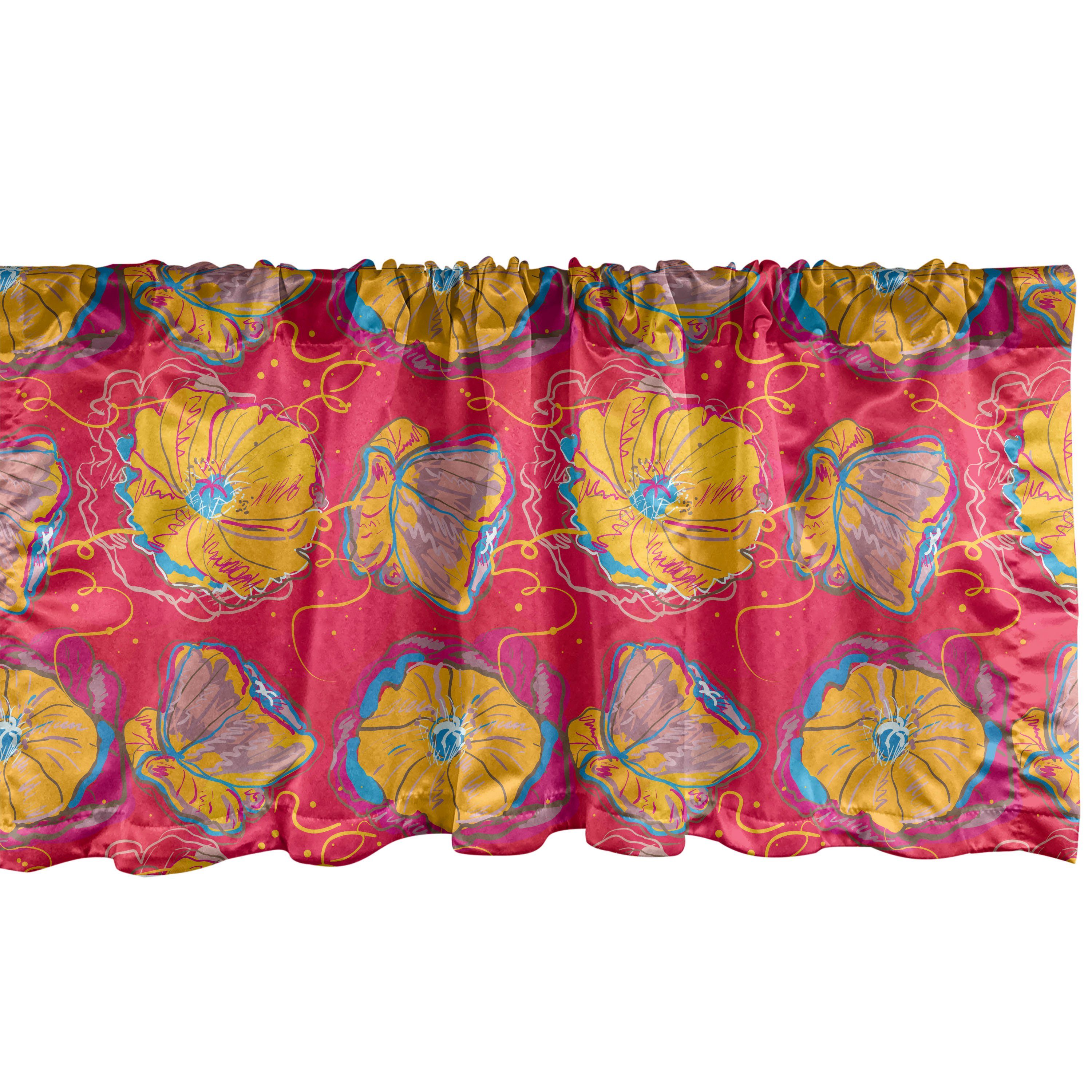 Scheibengardine Vorhang Volant für Küche Schlafzimmer Dekor mit Stangentasche, Abakuhaus, Microfaser, Mohn Aquarelle Blumenmuster