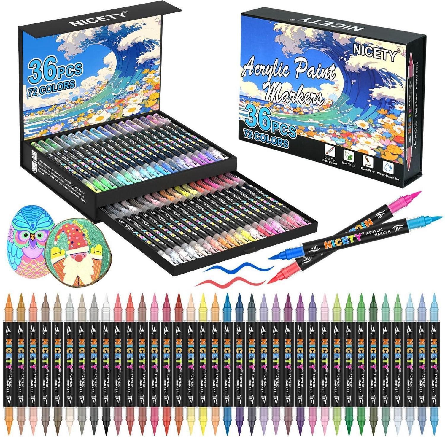 LuxusKollektion Künstlerstift Acrylstifte Doppelspitze 72 Farben wasserfest