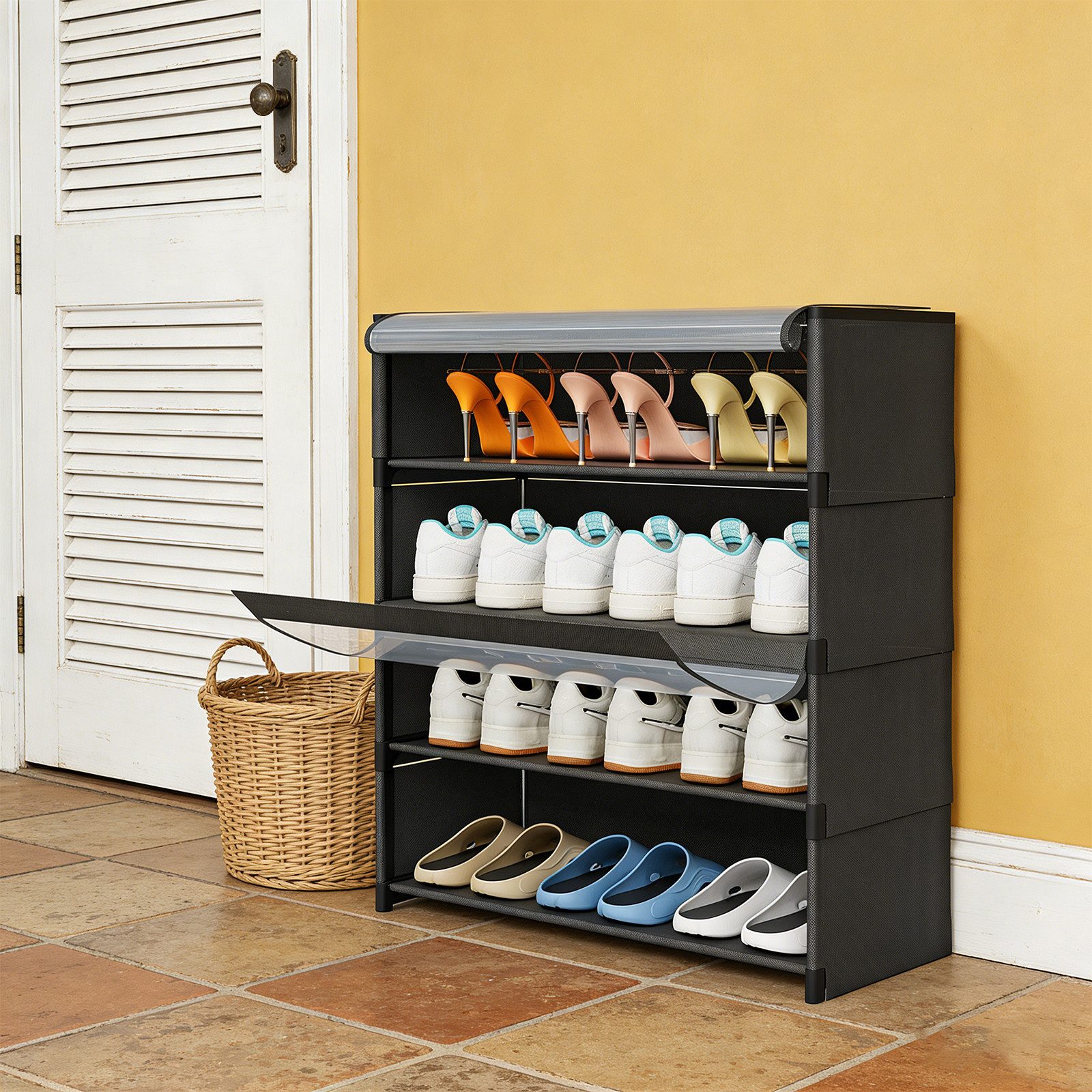 JEOBEST Schuhregal 4-stufiger Schuhschrank, mit Staubdichtem, Schuh-Organizer, Platzsparend, Schuhaufbewahrung aus Stoff, PP-Kunststoff – Bild 4 von 5