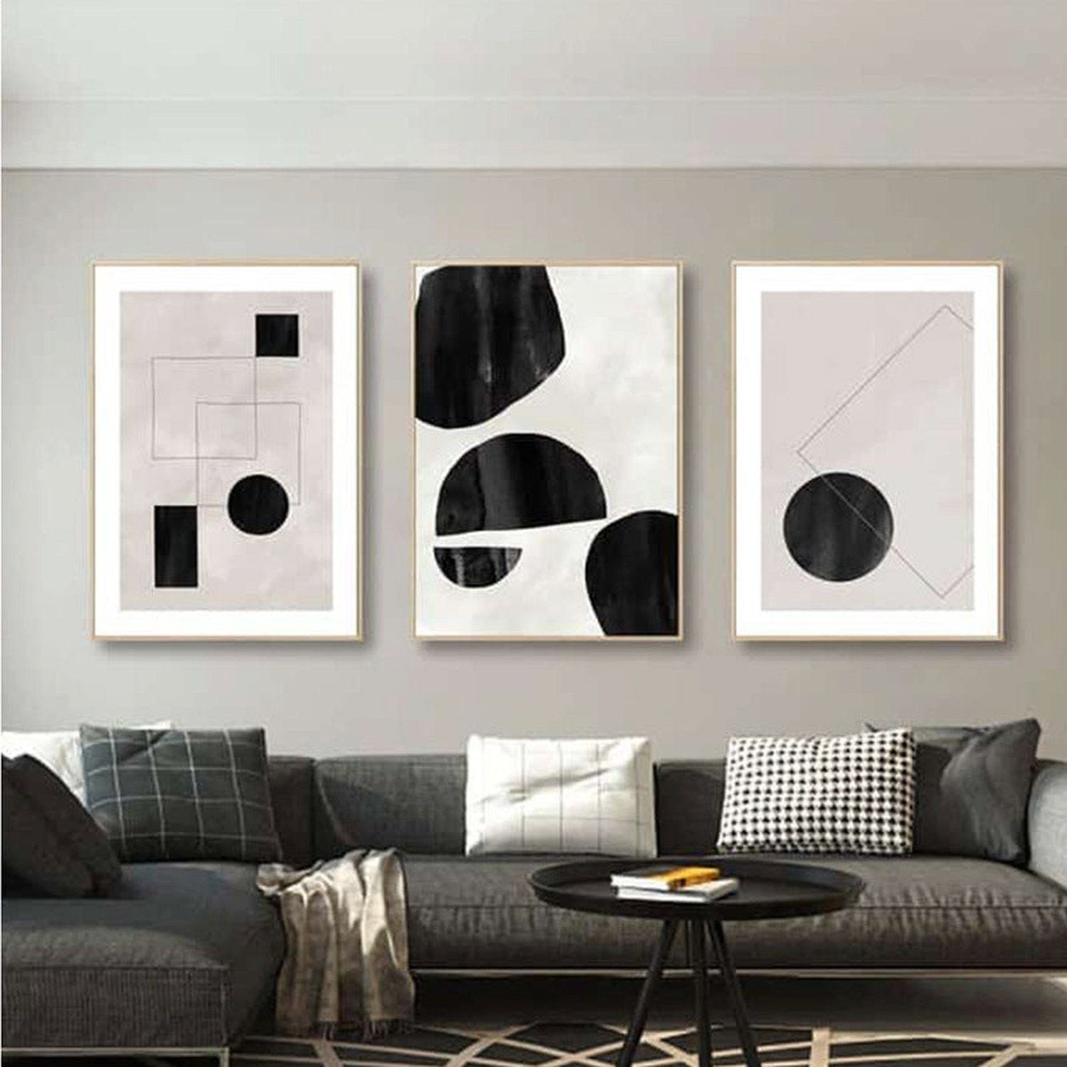 AUKUU Rahmen) Schwarz-Weiß-Blocklinien-Dekorationsmalerei, (Ohne Wandbild geometrische Abstrakte