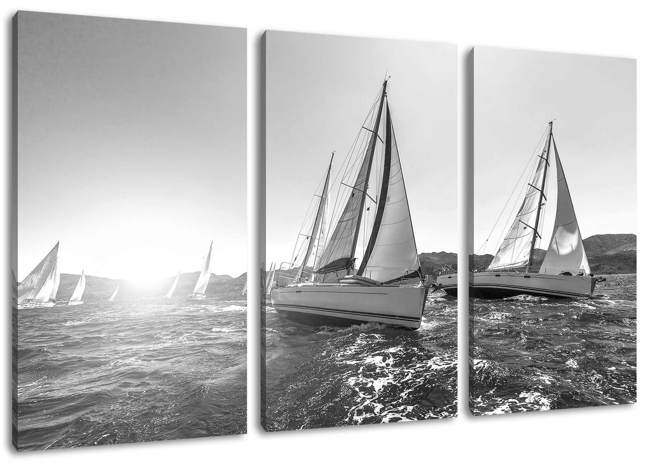 Pixxprint Leinwandbild Luxusyachten bei Segelregatta, Luxusyachten bei Segelregatta 3Teiler (120x80cm) (1 St), Leinwandbild fertig bespannt, inkl. Zackenaufhänger