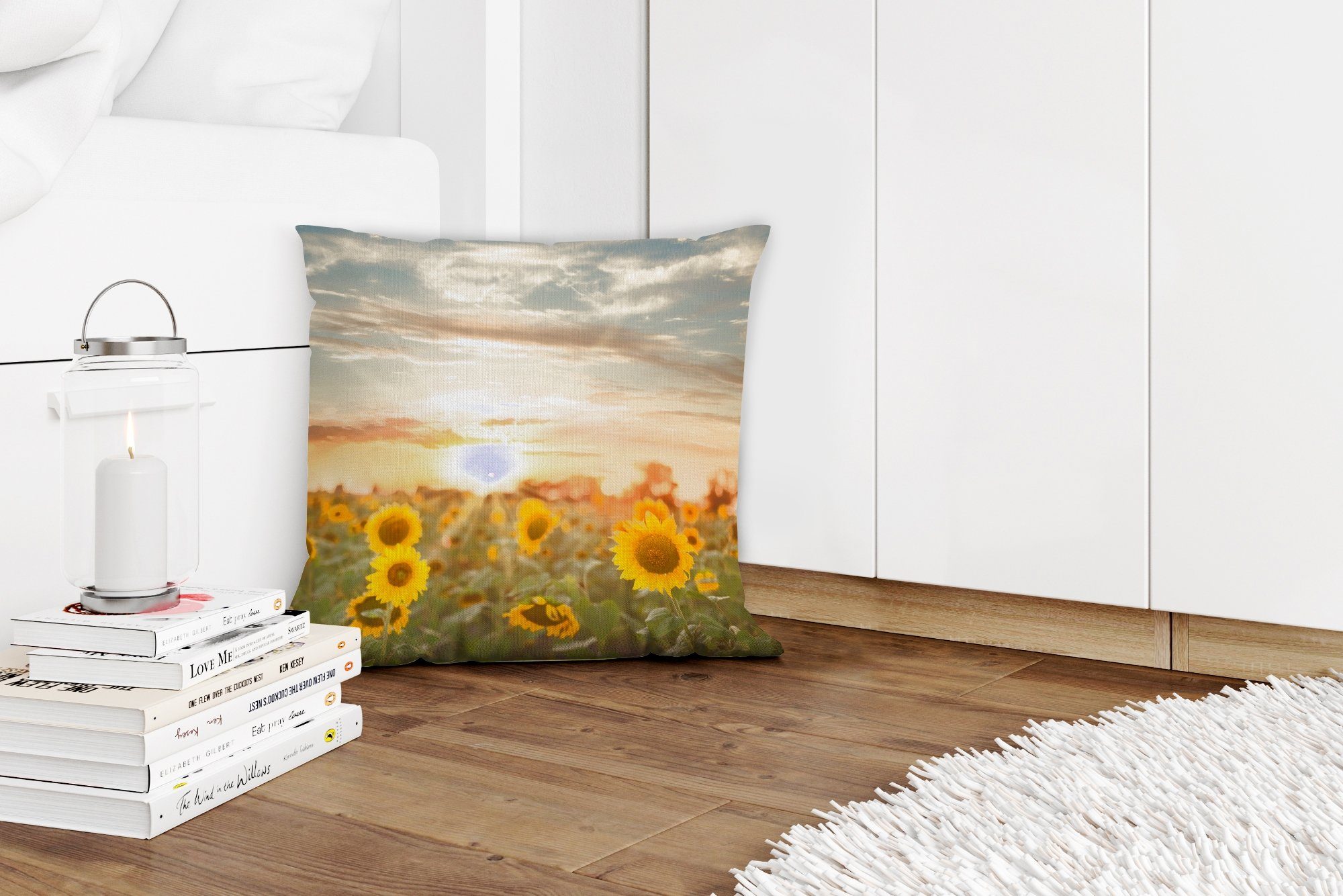 Wohzimmer, MuchoWow Deko, Blumen, Zierkissen Dekokissen - Sonne Sofakissen Schlafzimmer, - mit Sonnenblume für Füllung