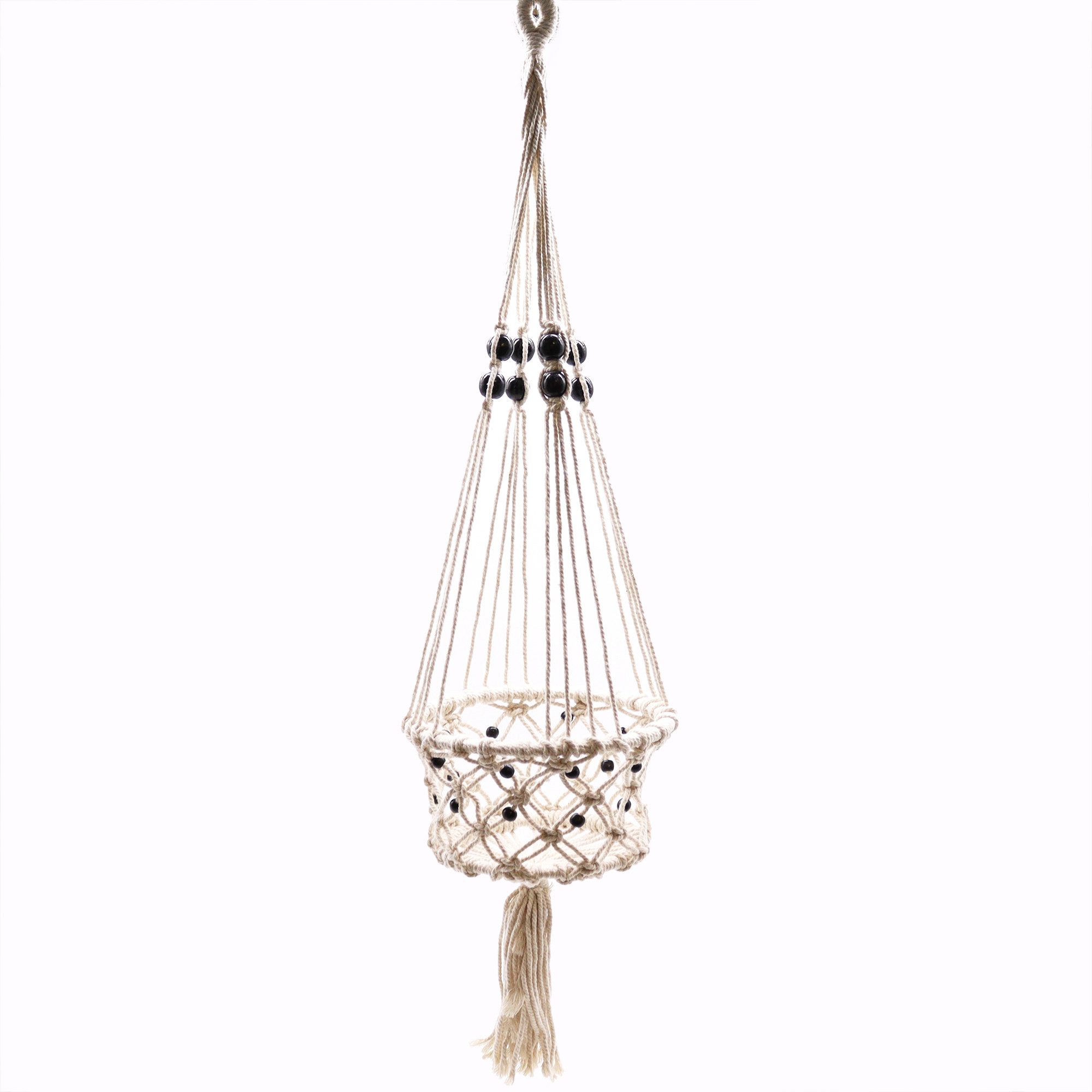 Blumenständer Makramee Topfhalter für 1 Pflanztopf BoHo weiß 77cm hoch Baumwolle