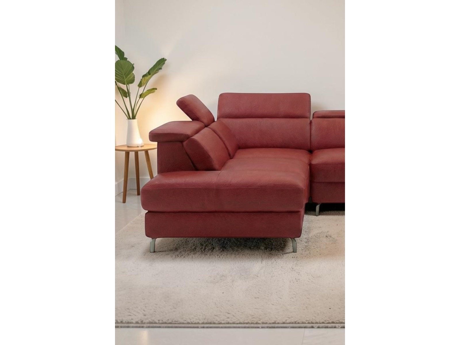 Villa Möbel Ecksofa Ambassador, L-Form 1 Teile, Echtleder-Ecksofa mit Kopfteilverstellung fürs Wohnzimmer