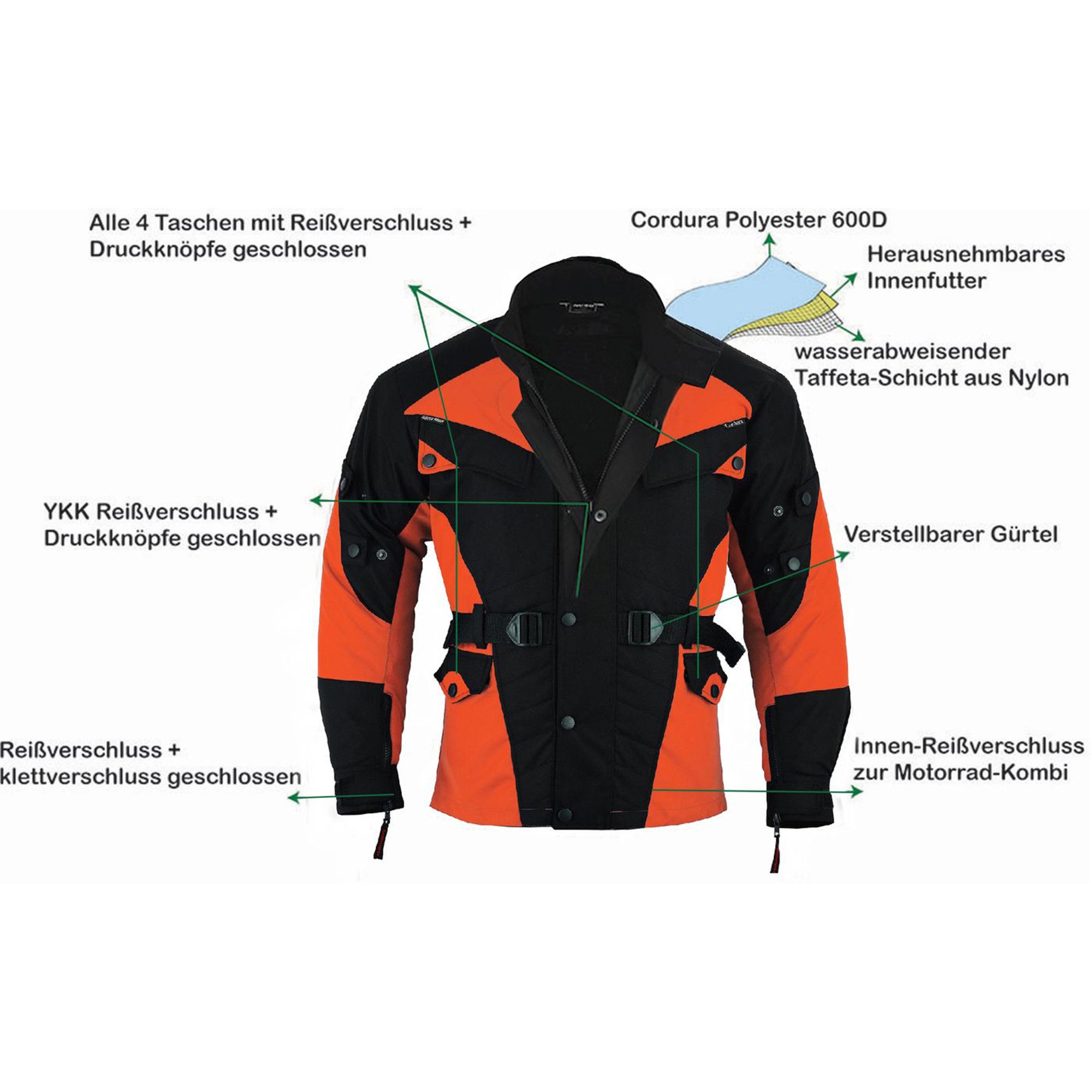 German Wear Motorradkombi GW302K (Spar-Set, 2-tlg., mit Protektoren, Motorradjacke & Motorradhose) 2-teiler Motorradjacke + Motorradhose – Bild 5 von 5