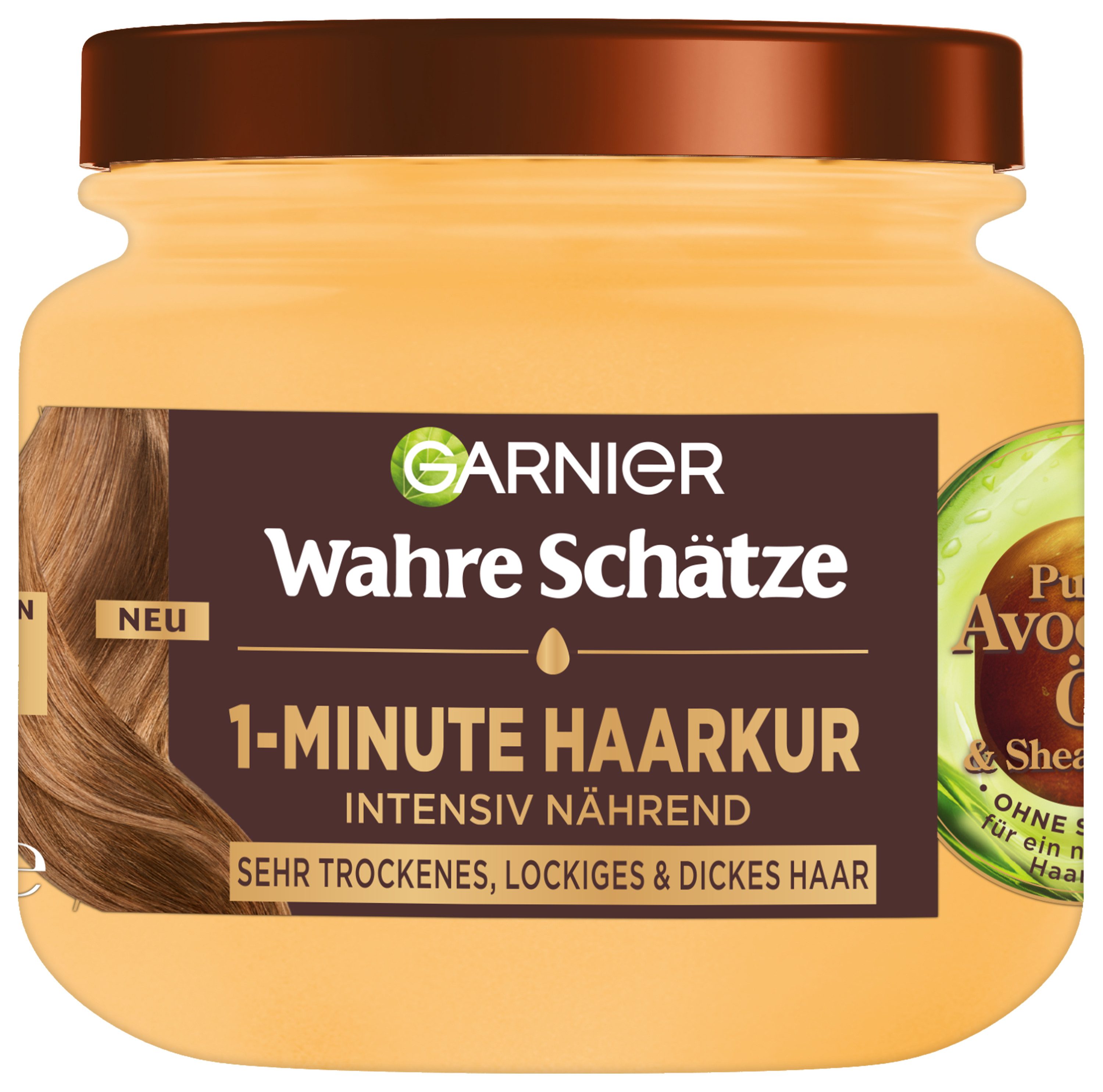 GARNIER Haarkur WAHRE SCHÄTZE 1-MINUTE HAARKUR AVOCADO-ÖL, mit Avocado-Öl und Sheabutter, vegane Formel, ohne Silikone