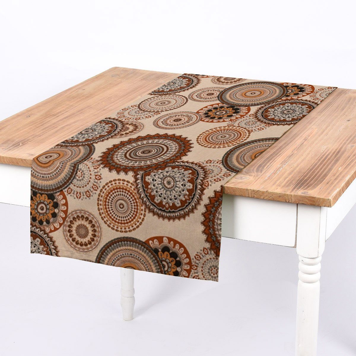 SCHÖNER LEBEN. Tischläufer SCHÖNER LEBEN. Tischläufer Leinenlook Geometric  Mandala natur braun, handmade | Mitteldecken