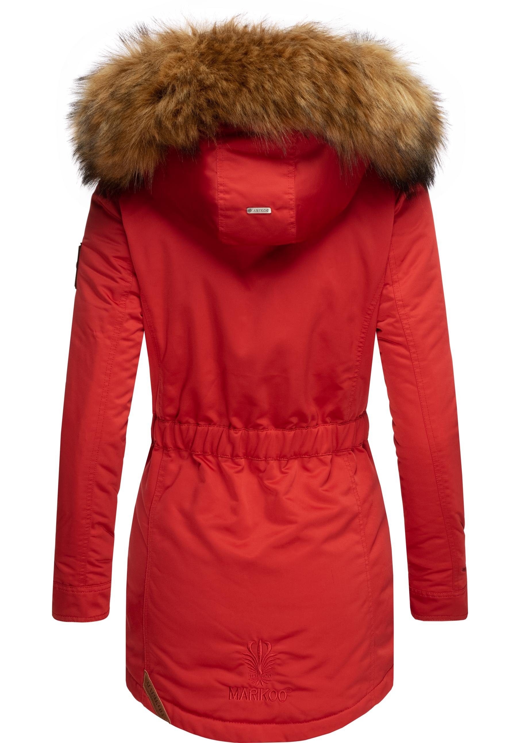 Marikoo Wintermantel Sanakoo schicker Damen Kurzmantel mit Kunstfellkapuze
