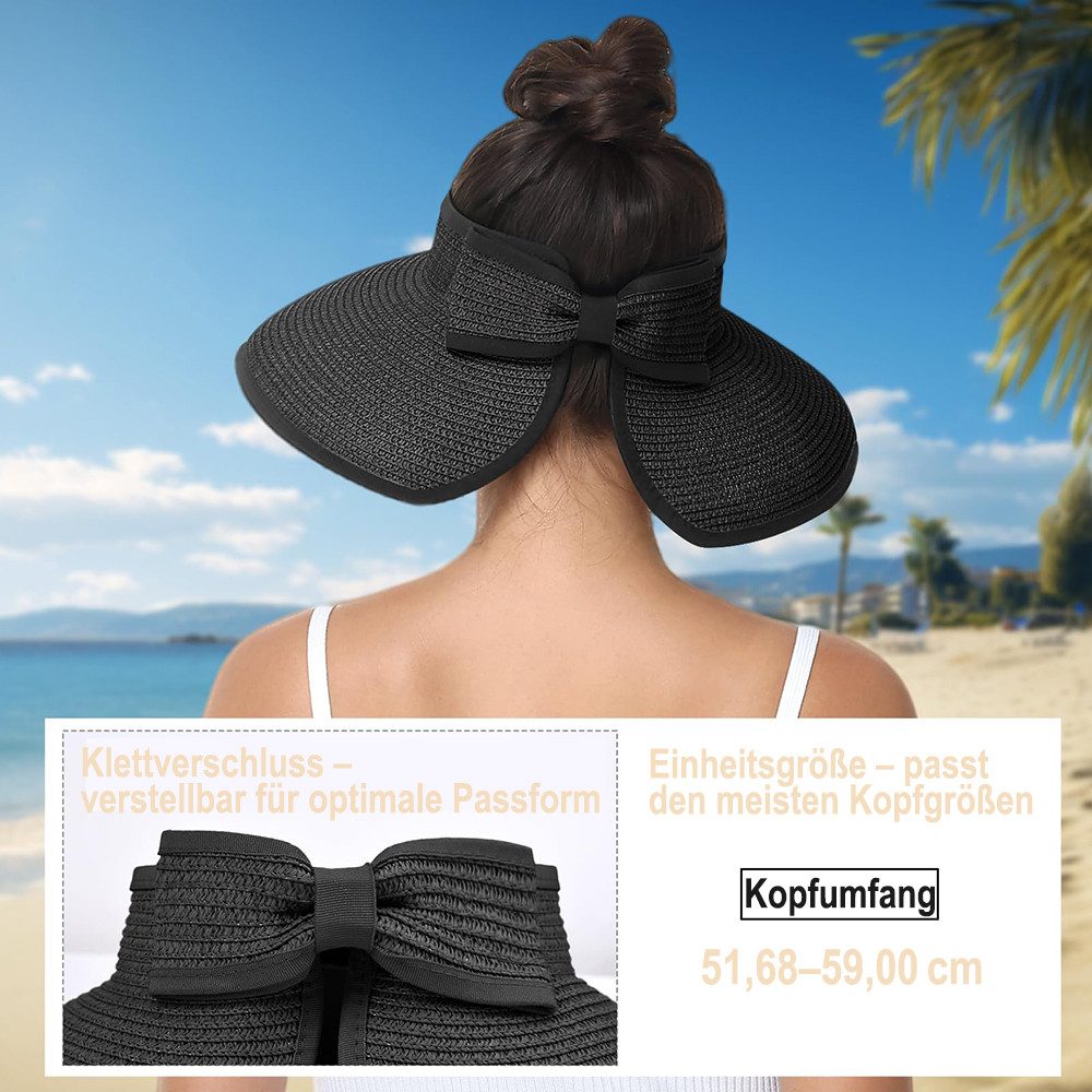 Zaewry Sonnenhut Sonnenhüte mit breiter Krempe, Sonnenhut für Damen,Faltbar rollbar für Outdoor-Abenteuer, Wandern,Pferdeschwanz-Öffnung,Strandhut