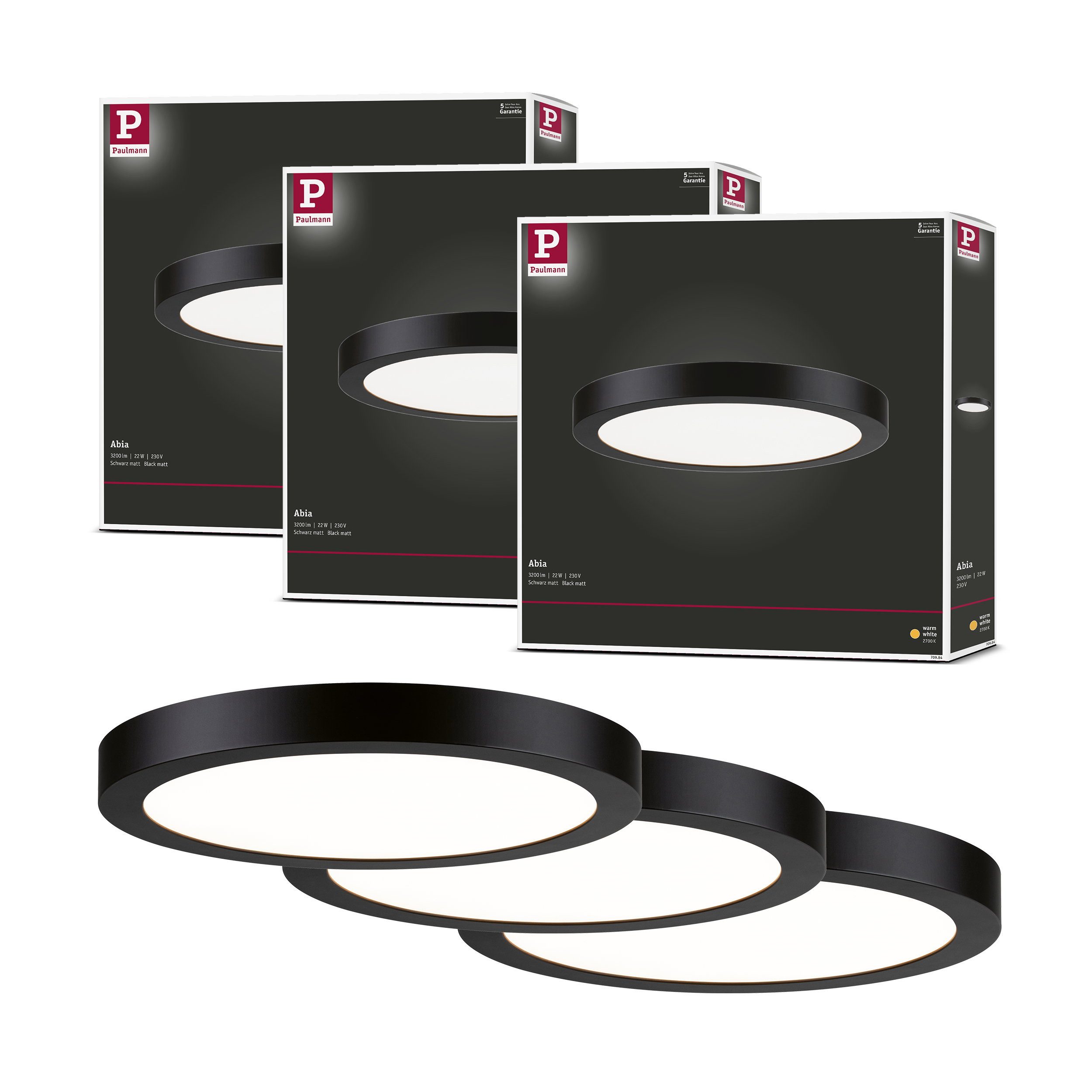Paulmann LED Panel LED Panel Abia rund 300 mm 3x22W 3x2200lm 2700K Schwarz matt