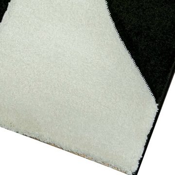 Teppich Designer Teppich mit Wellen& Konturenschnitt, schwarz weiß & grau, Carpetia, rechteckig