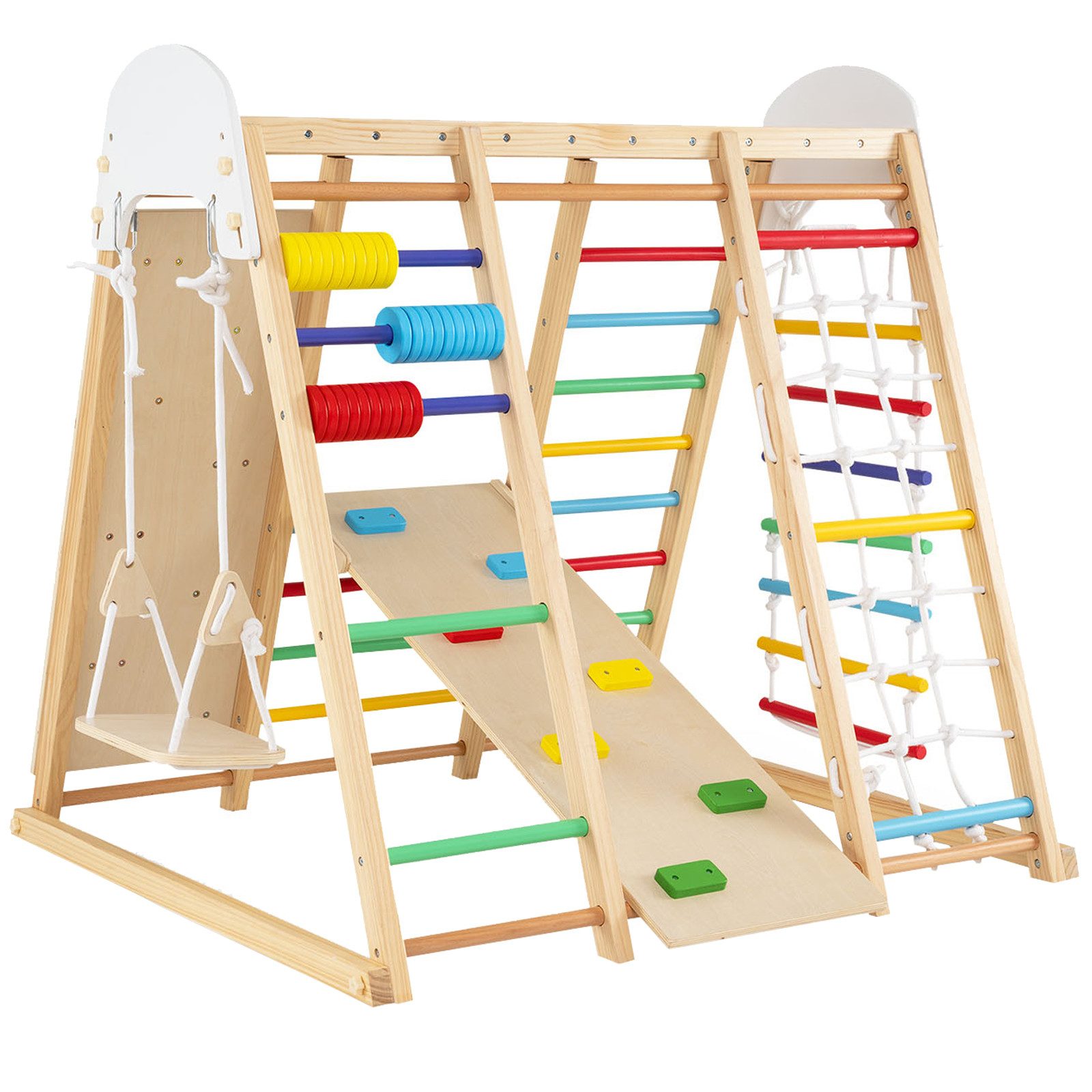 COSTWAY Klettergerüst, Klappbares Kletterspielzeug Set mit Hangelgerüst & Schaukel
