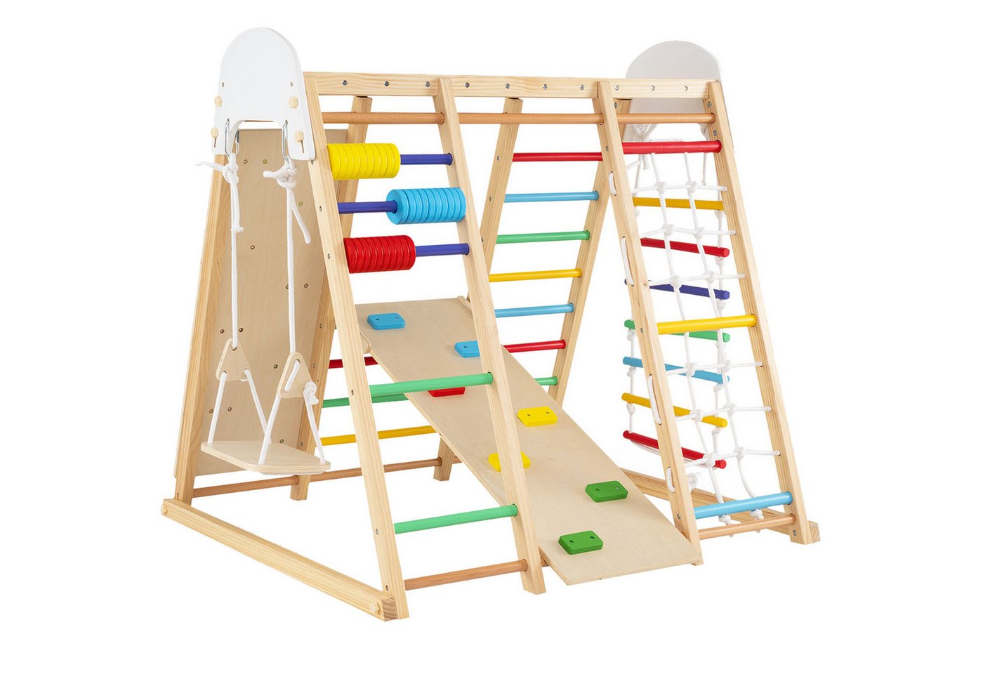 COSTWAY Klettergerüst, Klappbares Kletterspielzeug Set mit Hangelgerüst & Schaukel