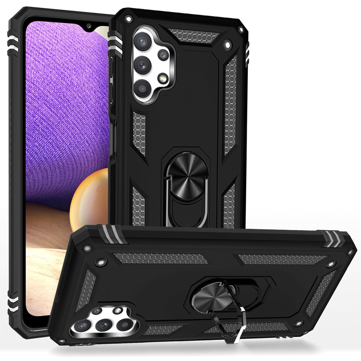 Nalia Smartphone-Hülle Samsung Galaxy A32 5G 16,5 cm (6,5 Zoll), Outdoor Military Style Hülle mit Ring / Extrem Schützend / Panzer Case