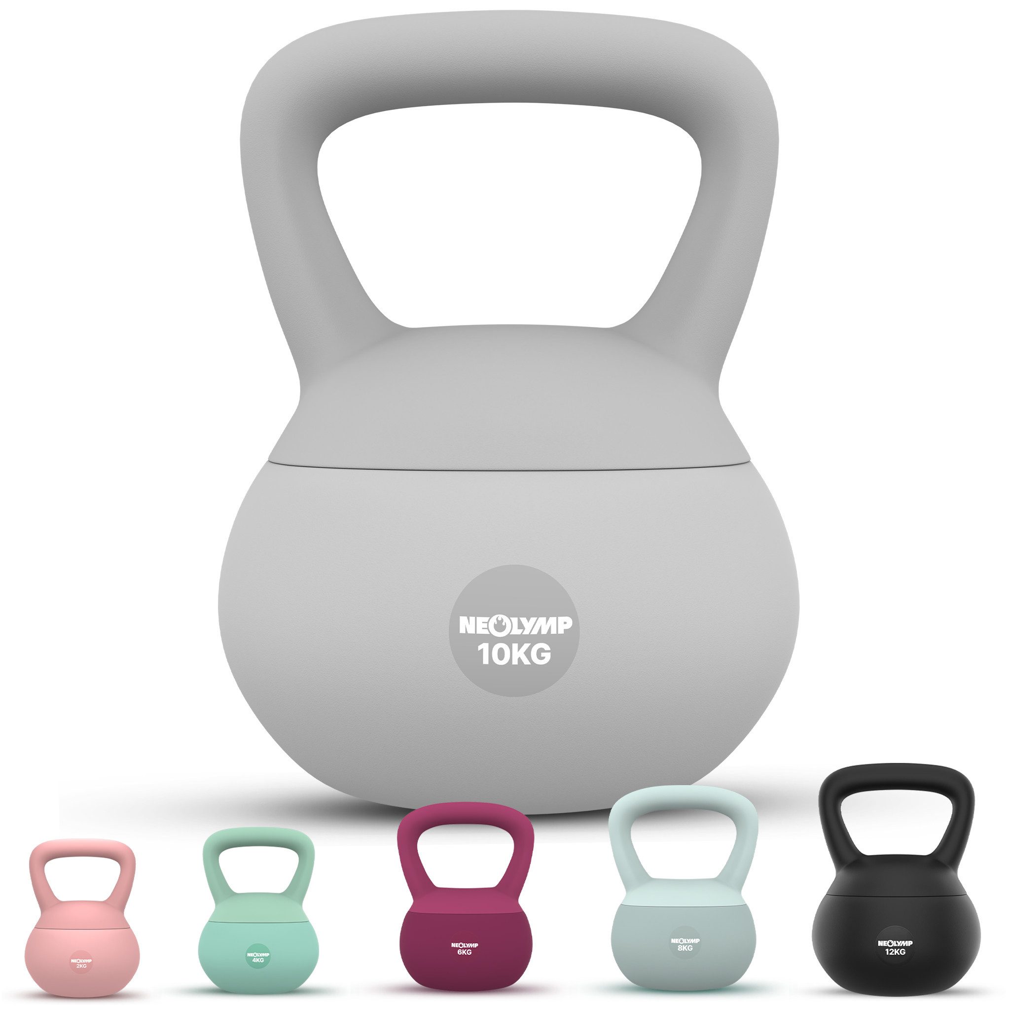 NEOLYMP Kettlebell Soft Kettlebell bodenschonend & leise - stoßdämpfende Kugelhantel, (Soft Kettlebell ideal fürs Homegym Kettlebell 2–12 kg Kugelhantel Set), Kugelhantel mit Eisensandfüllung - ergonomischer Softgriff