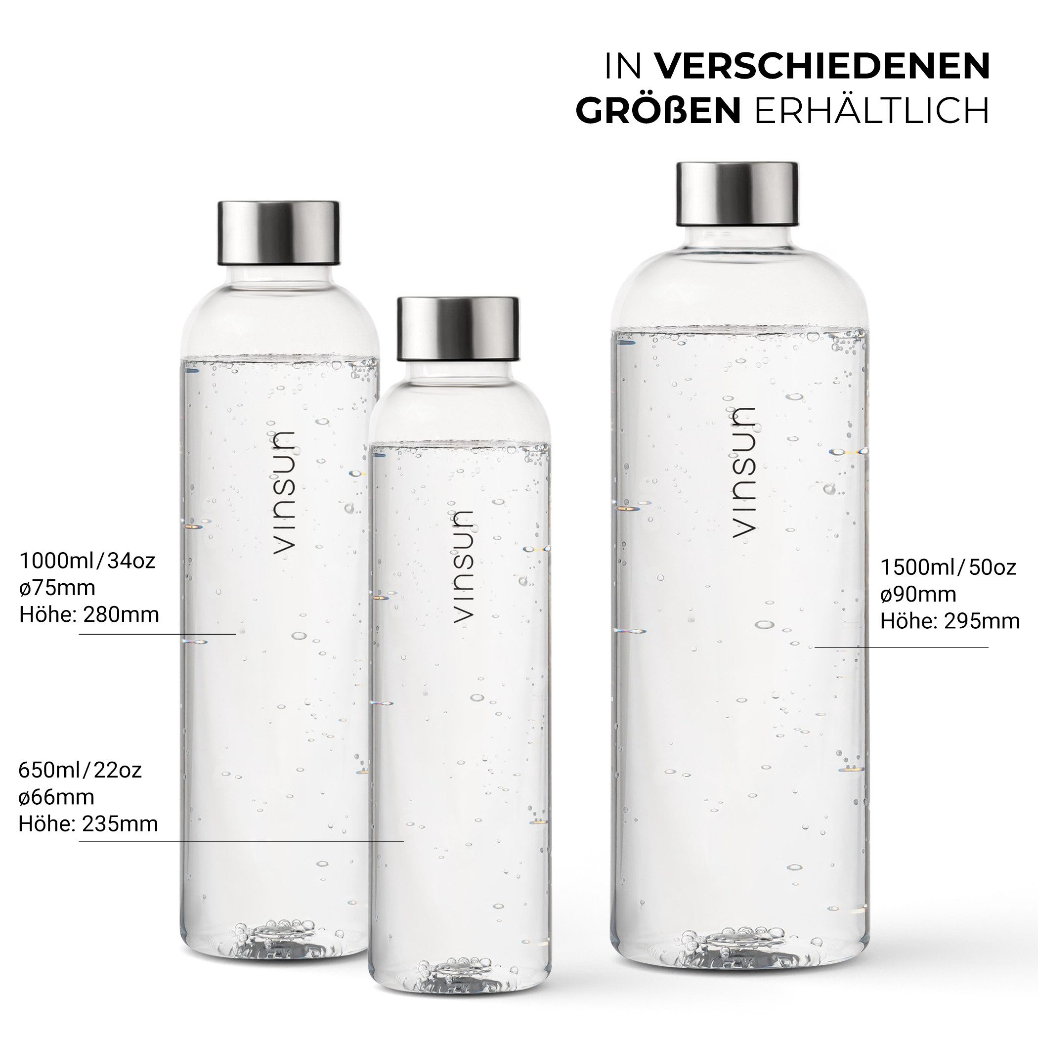 Vinsun Trinkflasche Tritan Wasserflasche 650ml - Sportflasche Kohlensäure geeignet, Auslaufsicher, BPA frei, bruchsicher, geruchs- und geschmacksneutral