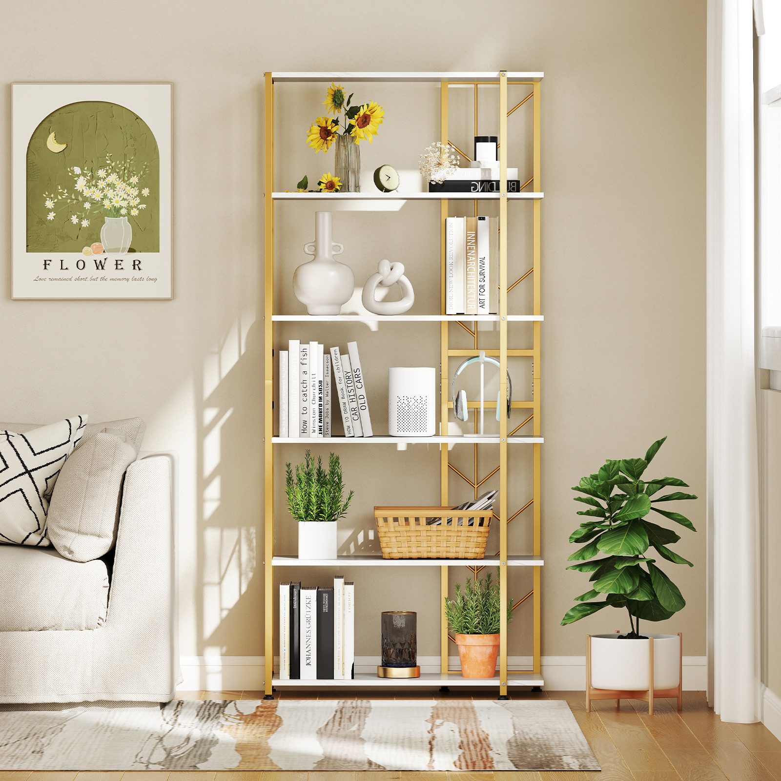 COSTWAY Bücherregal, geometrisches Standregal, 6-stöckig, Metallrahmen günstig online kaufen