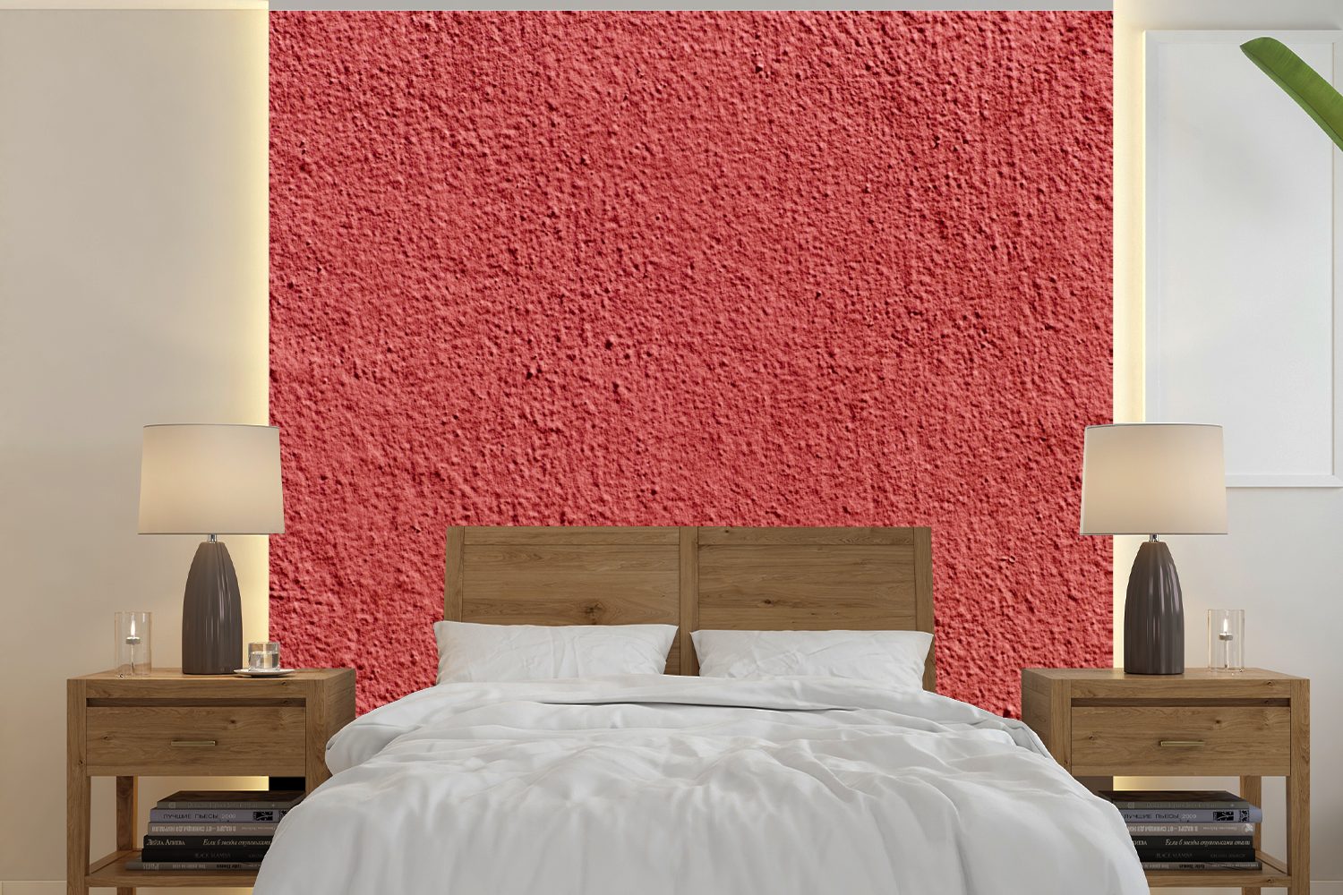 MuchoWow Fototapete Beton - Wand - Rot, Matt, bedruckt, (5 St), Vinyl Tapete für Wohnzimmer oder Schlafzimmer, Wandtapete