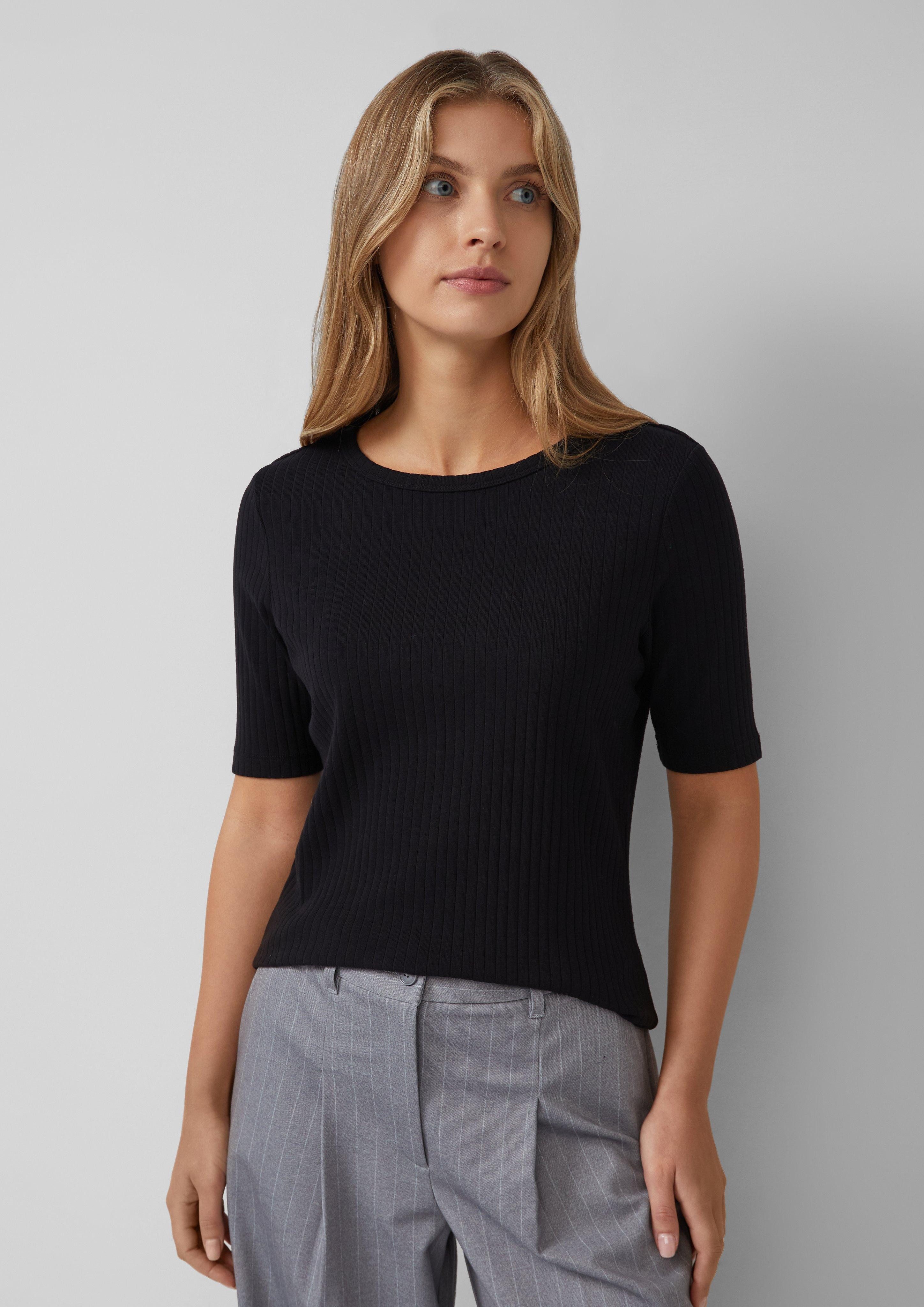 s.Oliver Kurzarmshirt Geripptes Jerseyshirt aus Baumwollstretch günstig online kaufen
