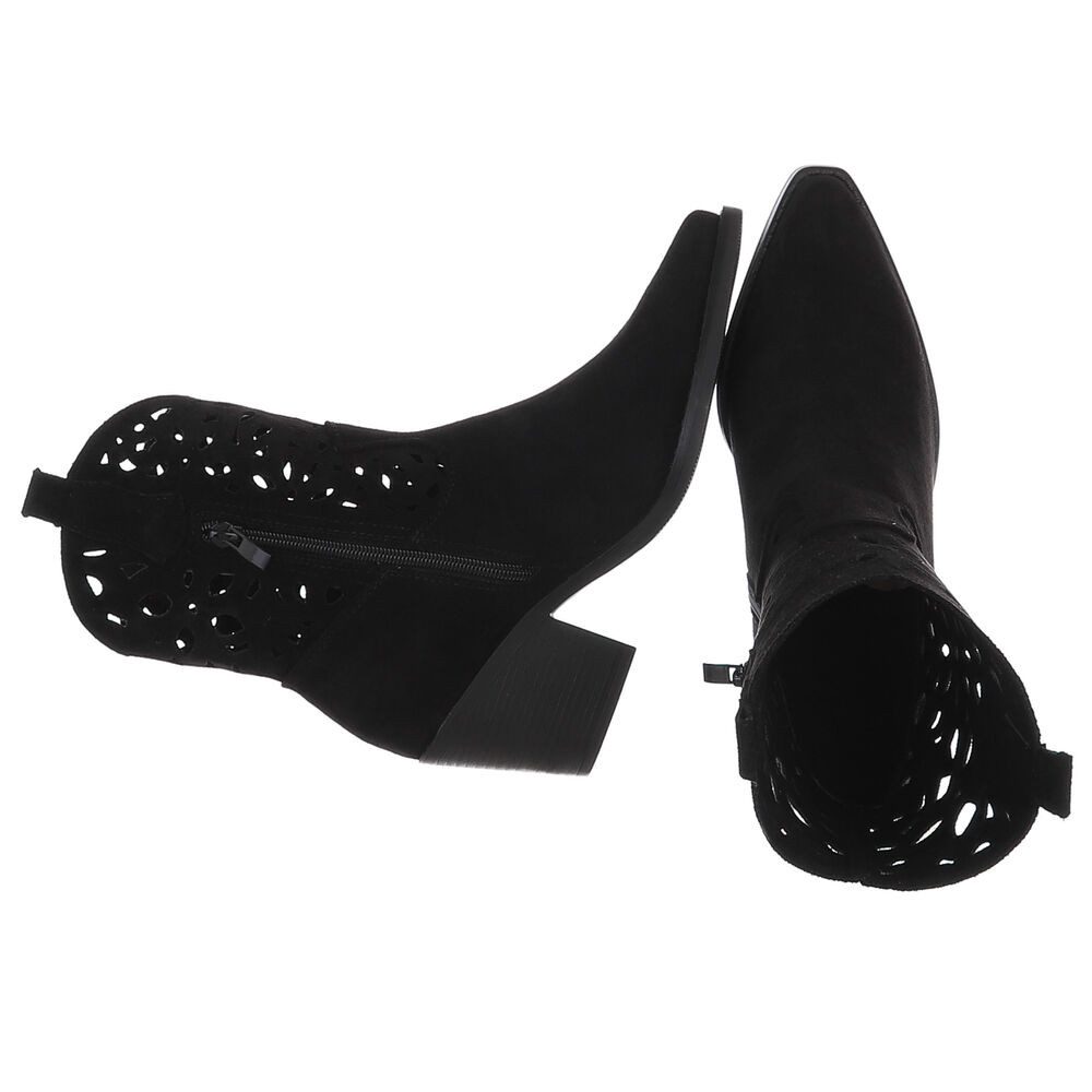 Ital-Design Elegante Stiefeletten mit Ausschnitt für Damen in Alltag und Freizeit Sommerboots (91117100) Blockabsatz Stiefeletten in Schwarz