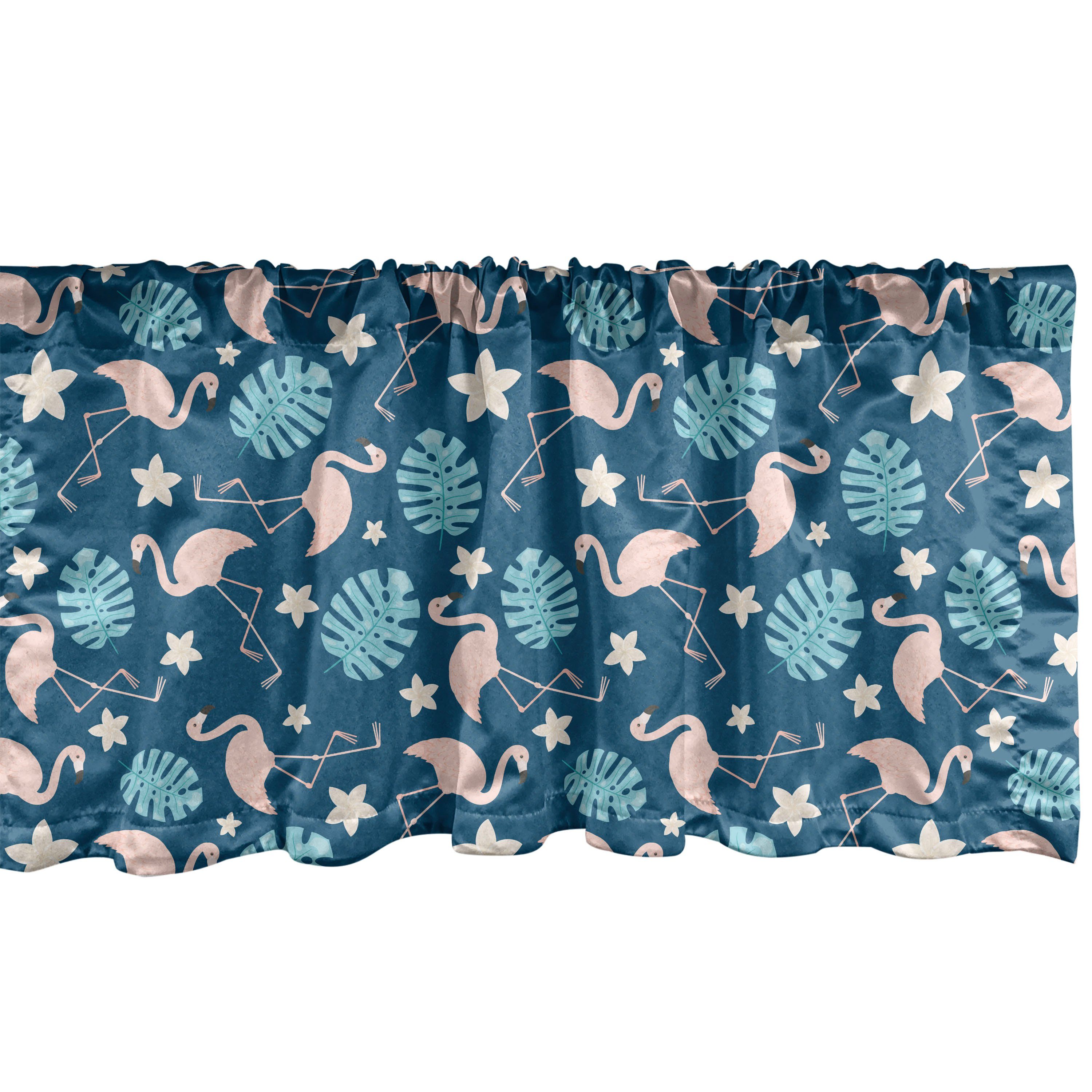 Scheibengardine Vorhang Volant für Küche Schlafzimmer Dekor mit Stangentasche, Abakuhaus, Microfaser, Tropisch Flamingos und Monsteras