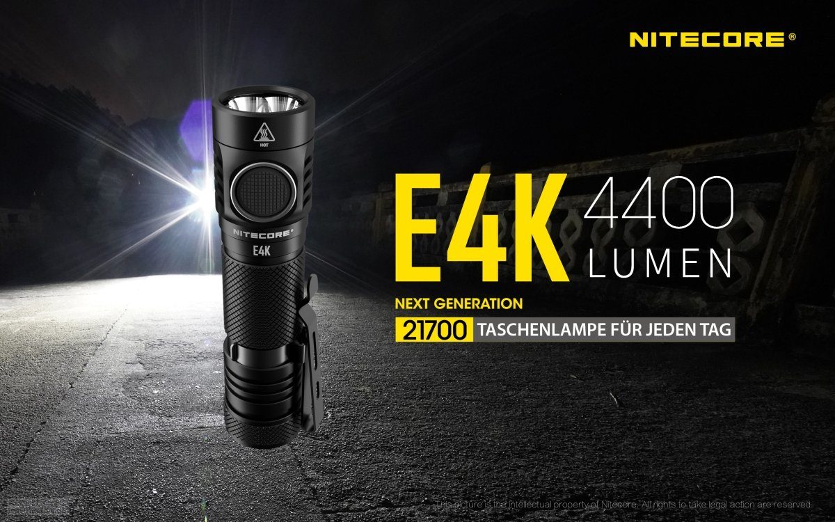 Nitecore Akku Taschenlampe LED Lampe E4K (1-St) 4400 Taschenlampe, - Lumen