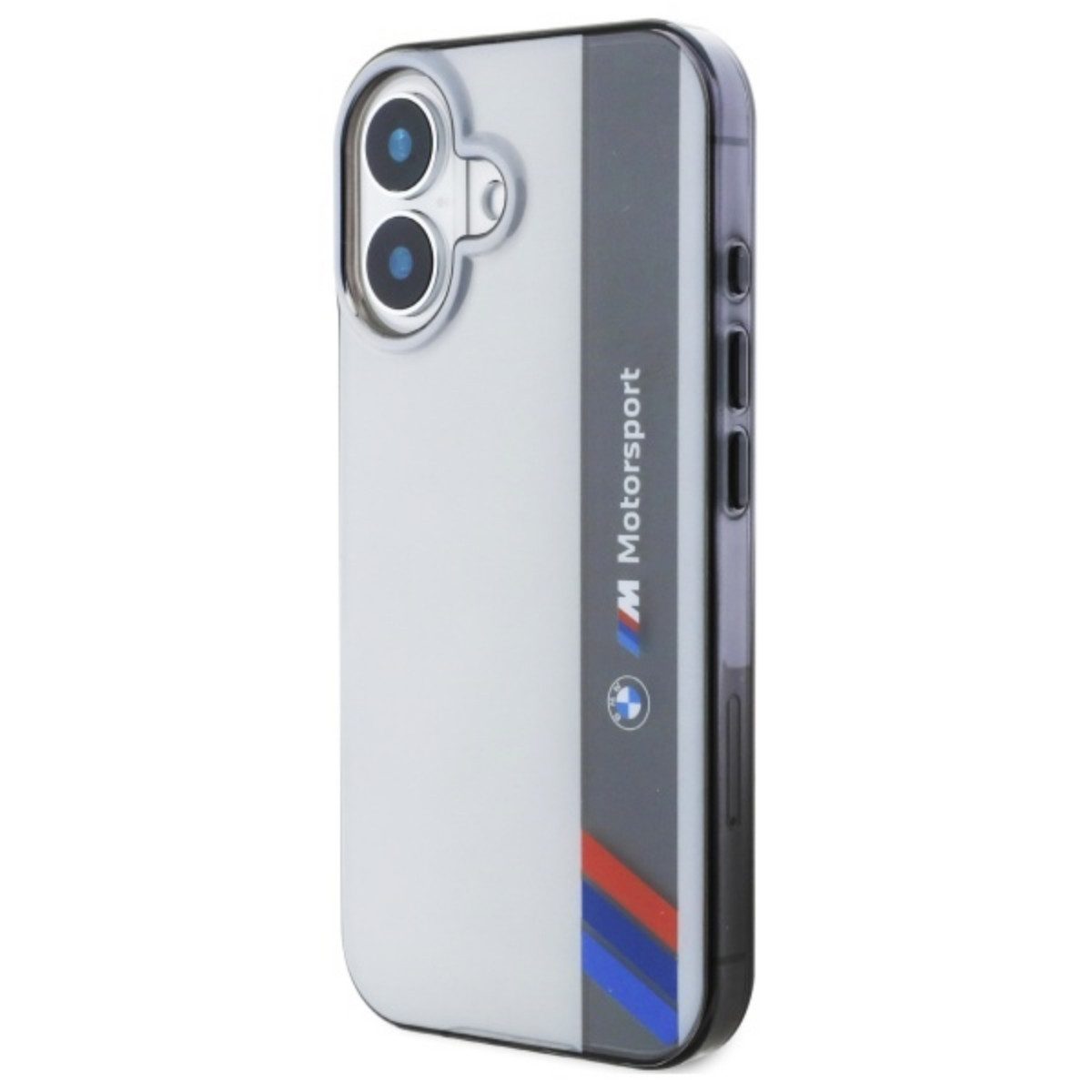 BMW Handyhülle Motorsport Vertical mit Magnetfunktion Kompatibel mit iPhone 16 Grau 6,1, Sportliches IML mit vertikalem Motorsport Streifen und Magnetfunktion