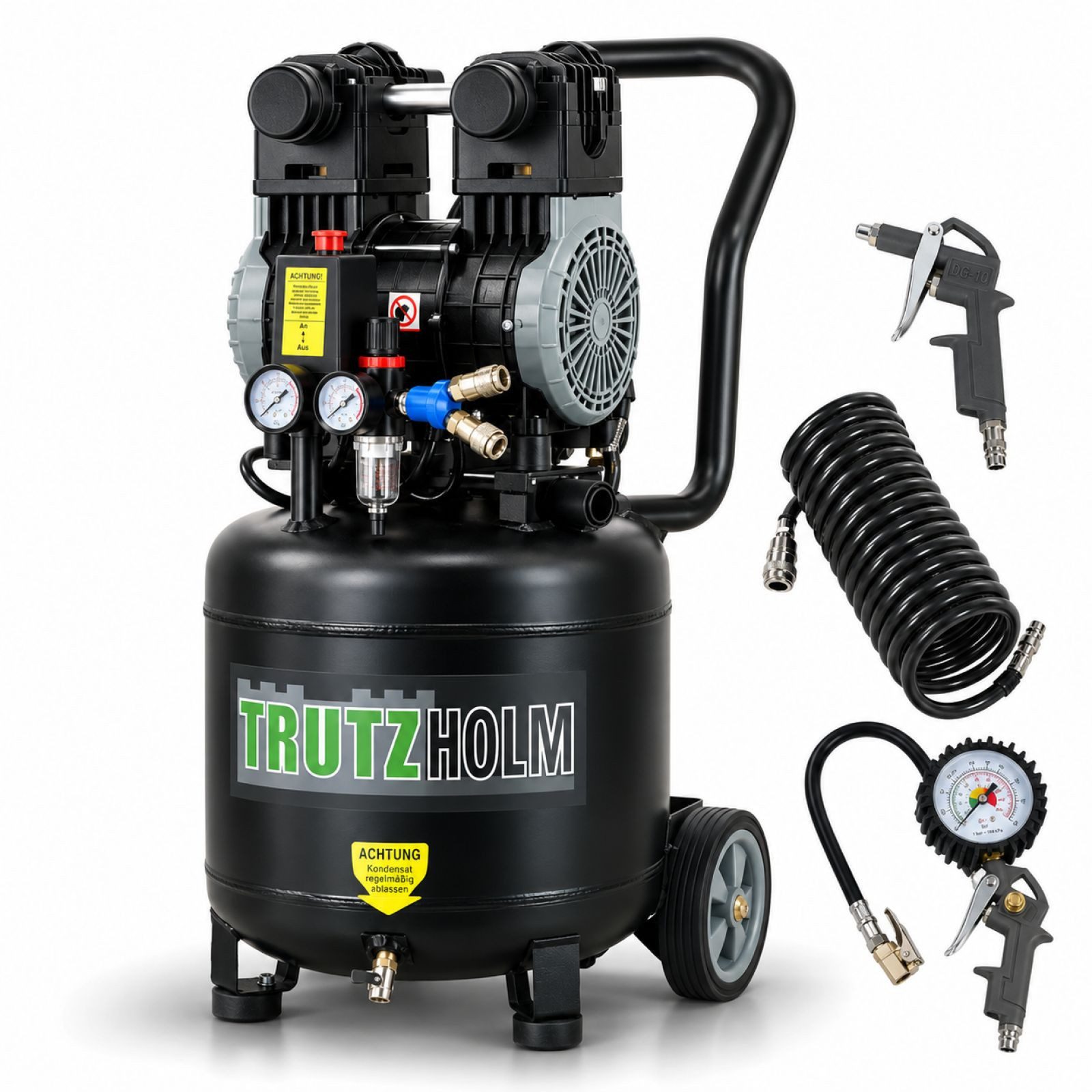 TRUTZHOLM Kompressor Silent Flüsterkompressor 36L vertikal leise 900 W, 8 bar inkl. Zubehör, max. 8 bar, 36 l, Artikel, Mobilität & Bedienkomfort,Leiser Betrieb