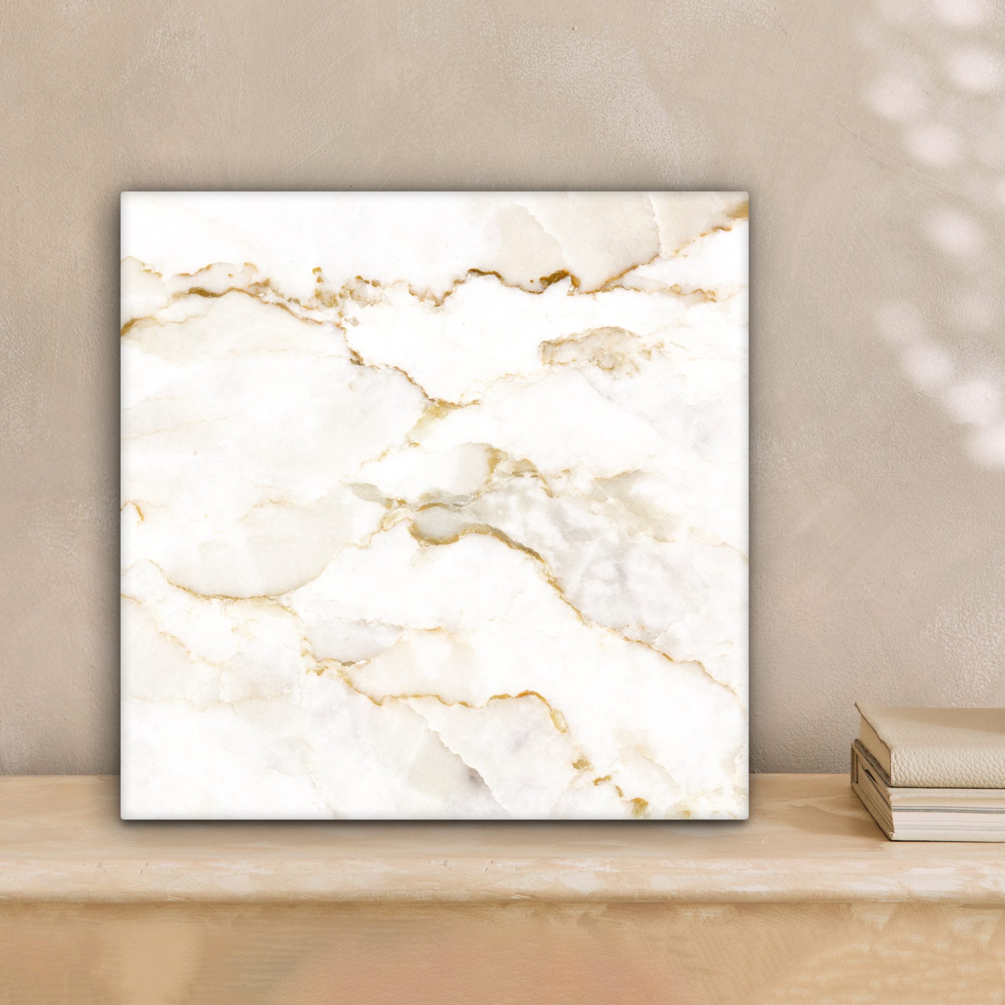 OneMillionCanvasses® Leinwandbild Marmor - Limette - Gold - Luxus - Marmoroptik - Weiß, Fotodruck (1 St), Wandbild, Deko Schlafzimmer Wohnzimmer Flur 20x20 cm – Bild 2 von 5