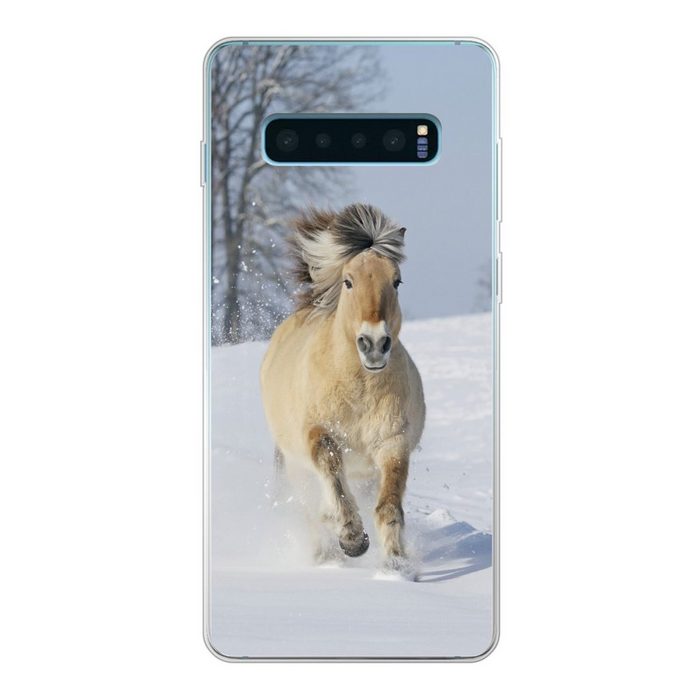 MuchoWow Handyhülle Laufendes Fjordpferd im Schnee Phone Case Handyhülle Samsung Galaxy S10 Lite Silikon Schutzhülle