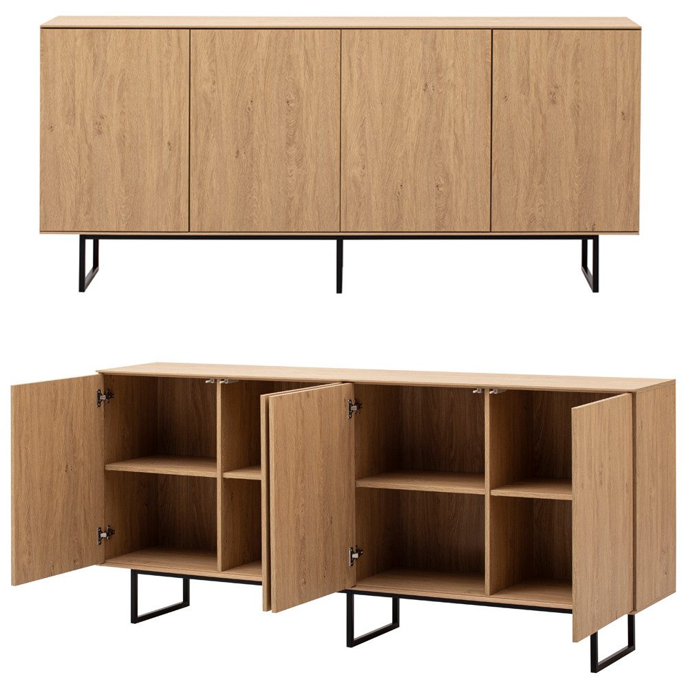 Lomadox Wohnzimmer-Set KASOL-61, (Mega-Spar-Set, 2-St., Sideboard Highboard), Eiche Dekor grifflos Push-to-open Metallgestell schwarz Industrial