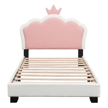 OKWISH Bett Einzelbett Kinderbett Polsterbett (mit Lattenrosten und Rückenlehne, mit Kronenformung), Ohne Matratze