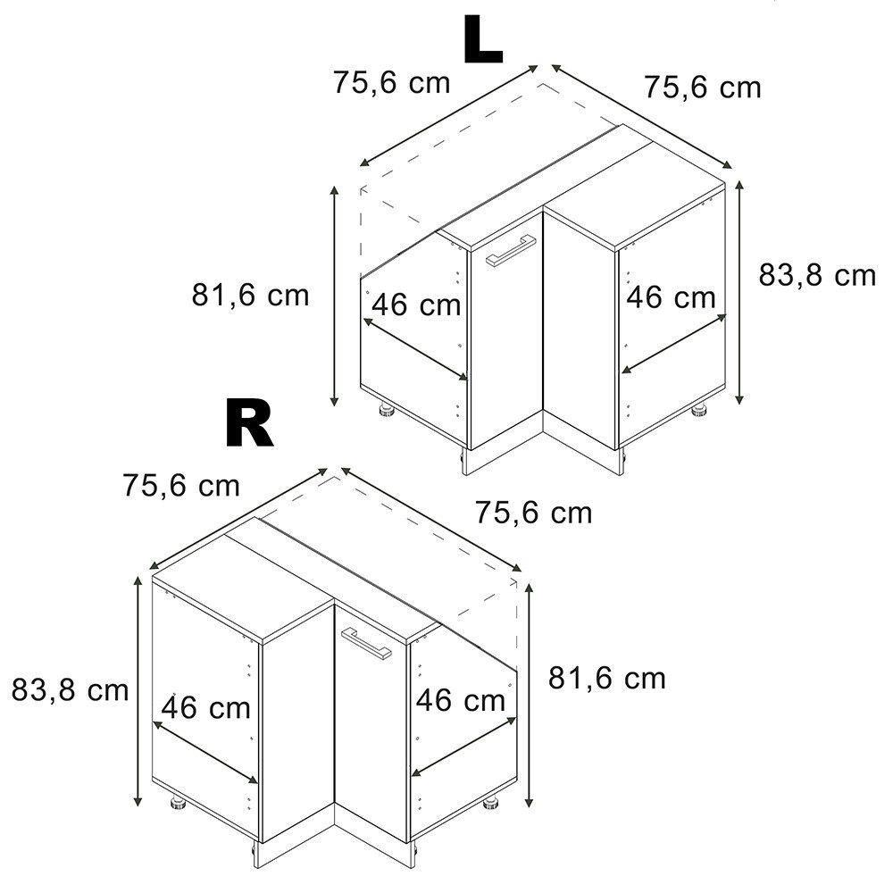 Vicco Unterschrank R-Line, Schwarz Hochglanz/Weiß, 75.6 cm mit 1 Tür (1-St)