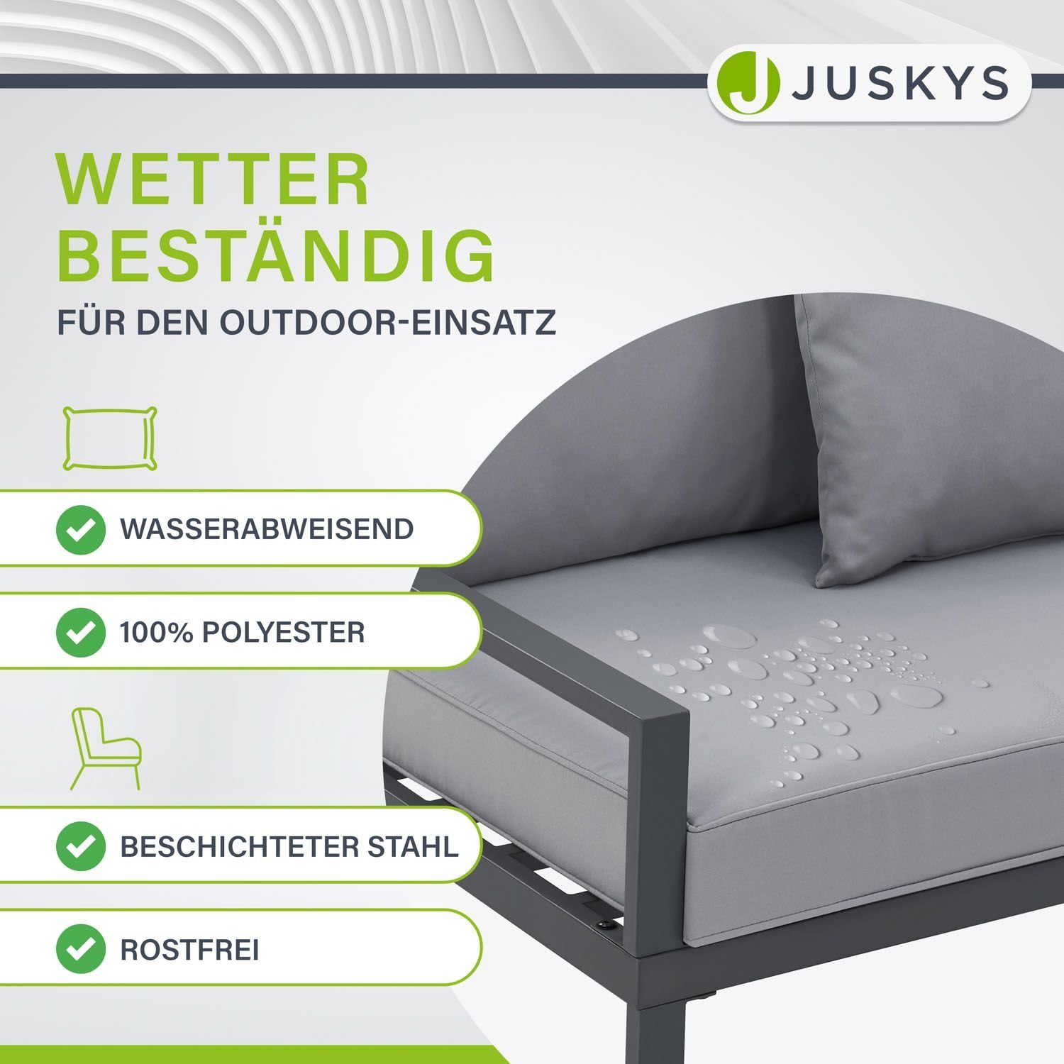 Juskys Gartenlounge-Set St. Tropez, (4-tlg), Gartenmöbel Lounge für 4 Personen, Set mit Ecksofa, Tisch & Kissen